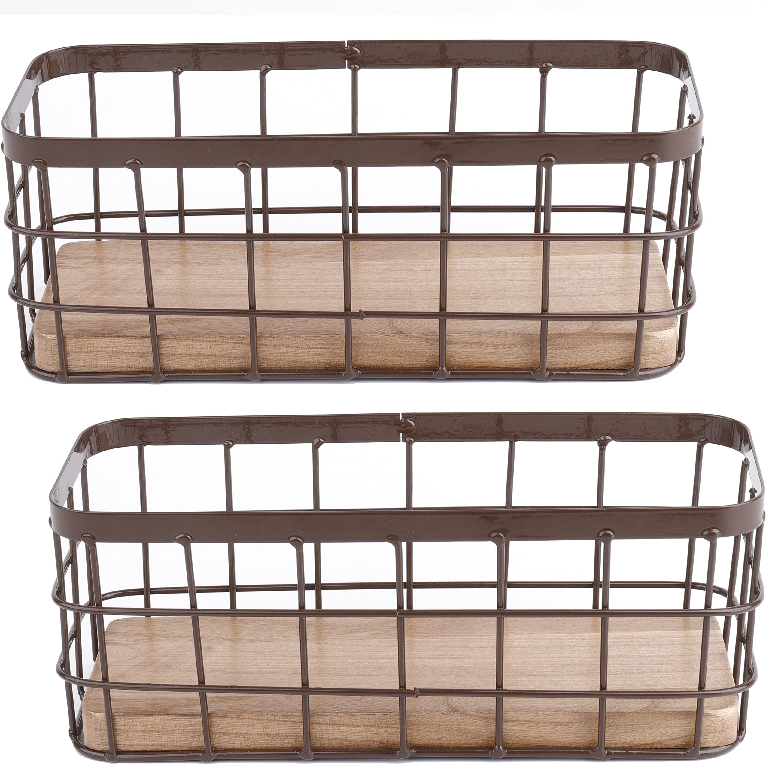 Dicunoy Set Of 2 Small Wire Baskets, Narrow Rustic Storage Bin, Farmhouse Rectangle Bathroom Counter Organizer Tray For Kitchen