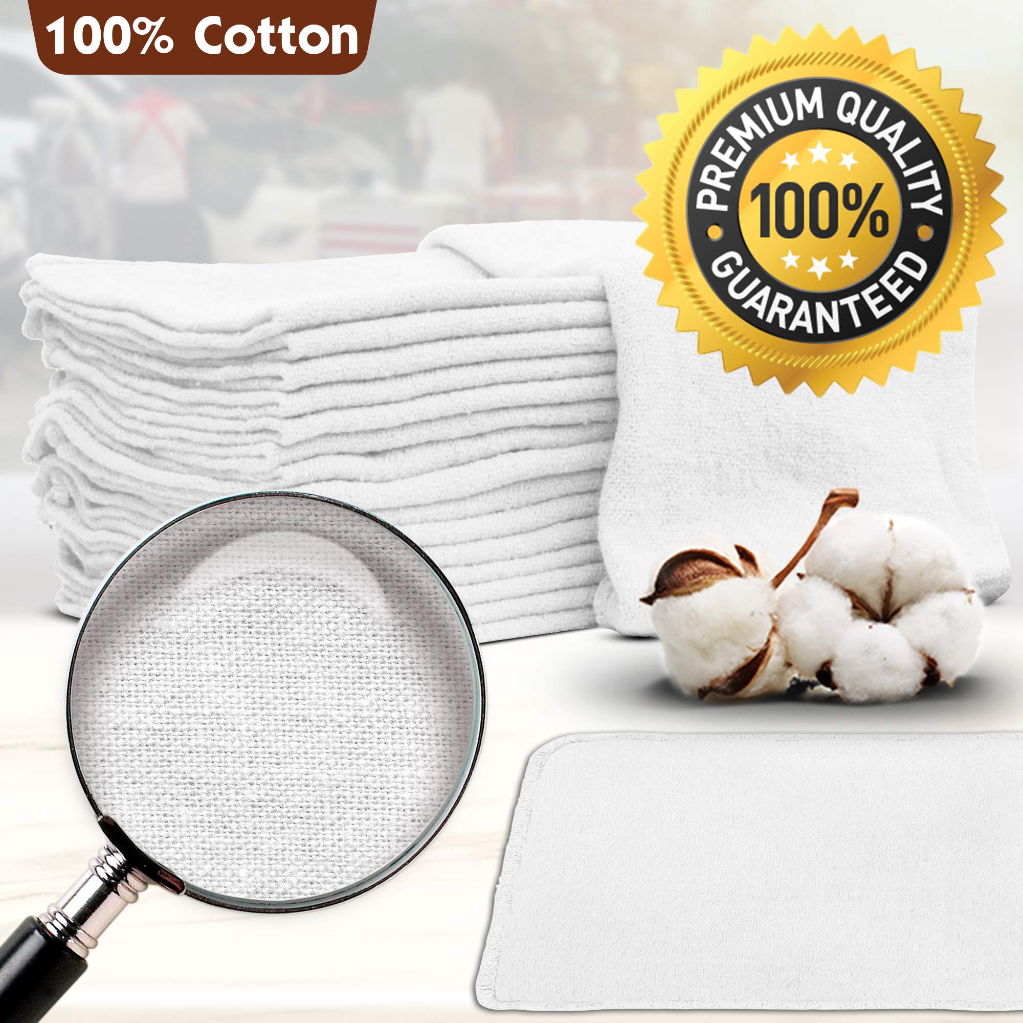 Nabob Wipers Auto Mechanic Shop Towels 25 Pack Shop Rags 100% Cotton Size 14''x14'' Commercial Grade?(25?Pack ?White)