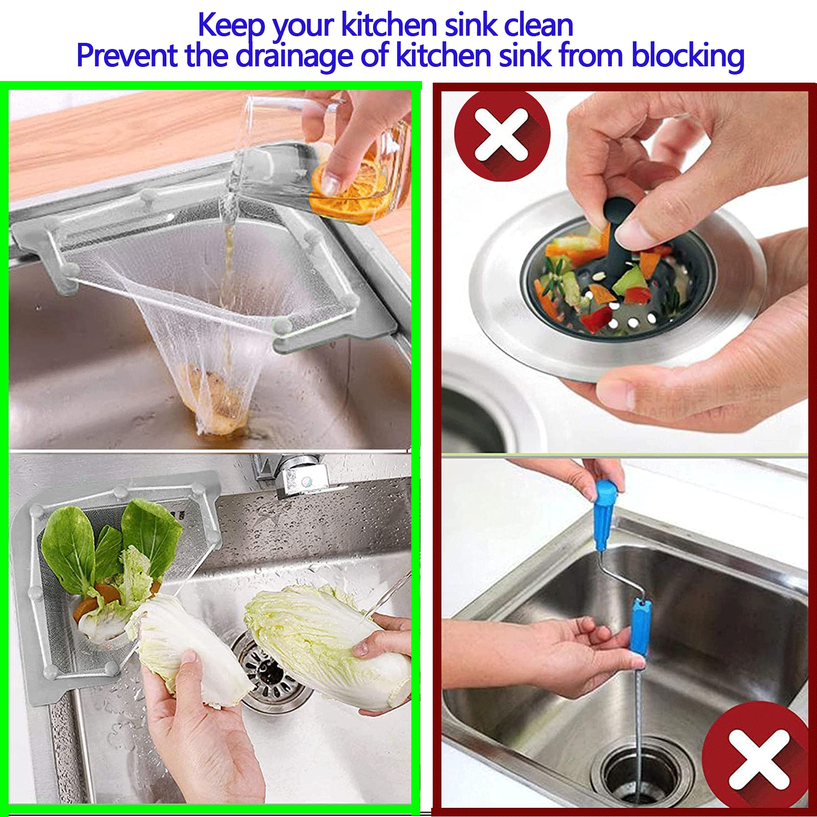 Hibd Kitchen Sink Triangle Tri-Holder Filter, Kitchen Sink Strainer, Sink Drain Strainer, With A Triangular Gray Rack And 200Pcs