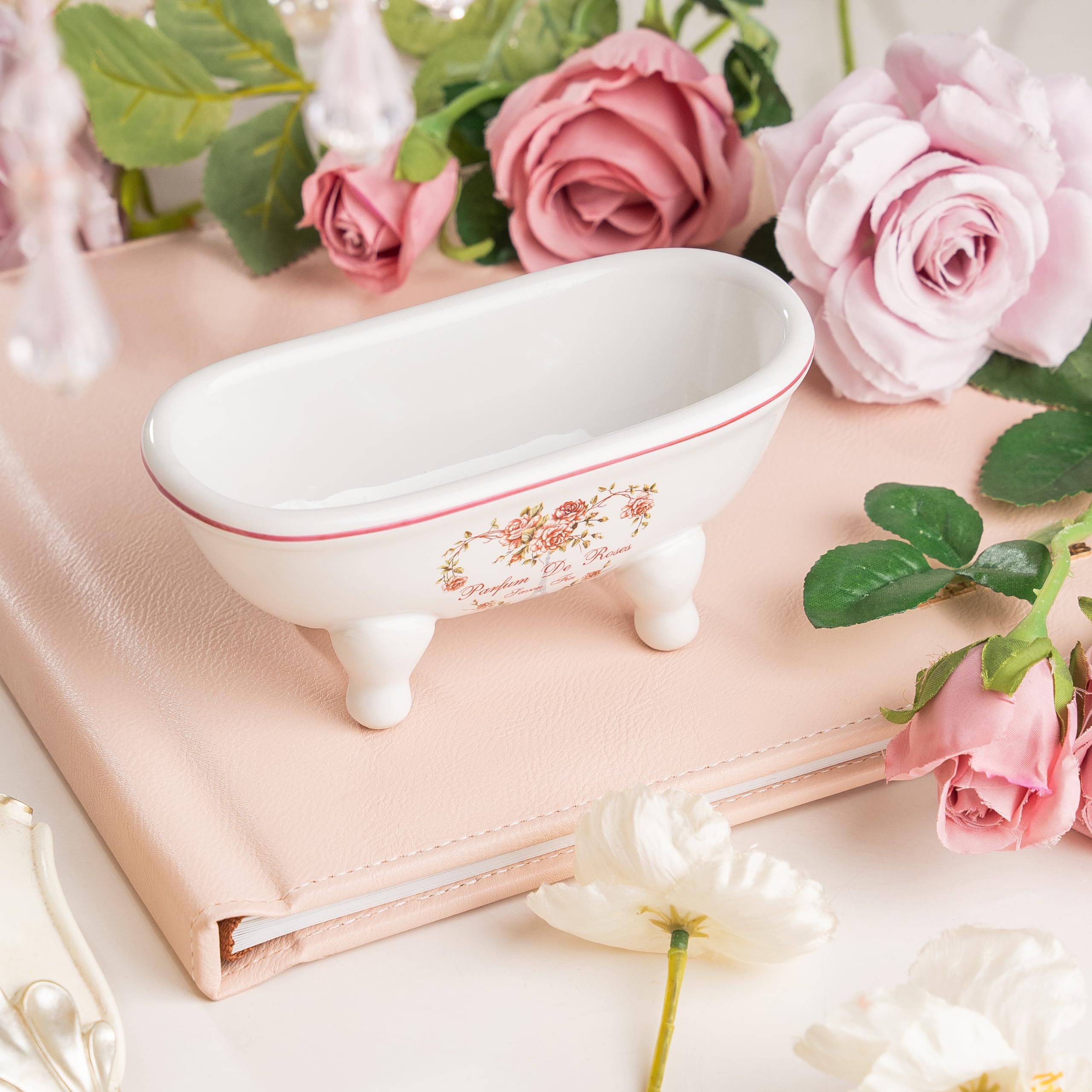 1 Piece 5.7'' Mini Ceramic Clawfoot Double Ended Bathtub Soap Dish Vintage Decortative Soap Dish (Style 01)