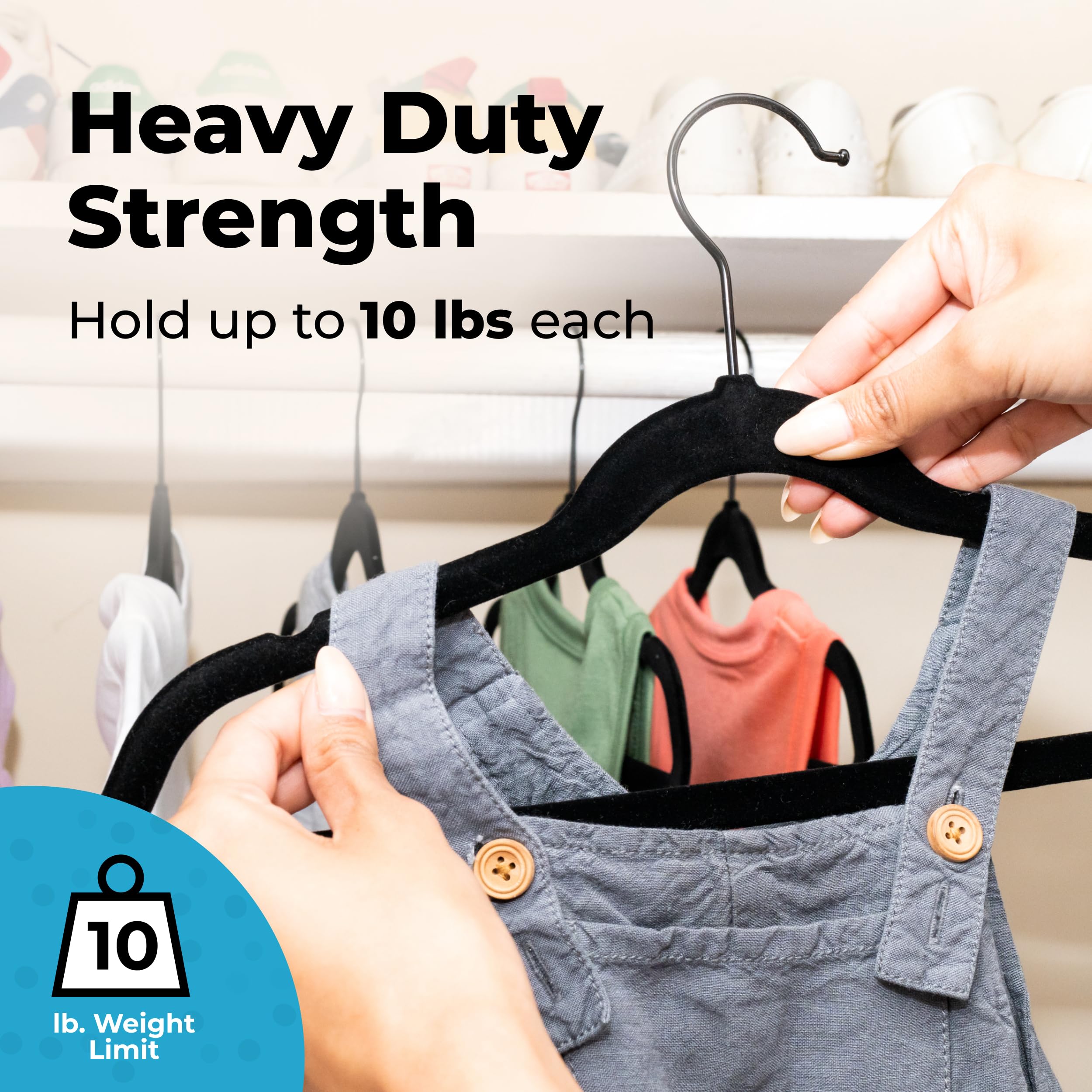 Fontaines Luxury Kid'S Black Velvet Felt Non Slip Clothes Hangers 50 Pack - Ultra Slim & Space Saving - Heavy Duty Swivel Black
