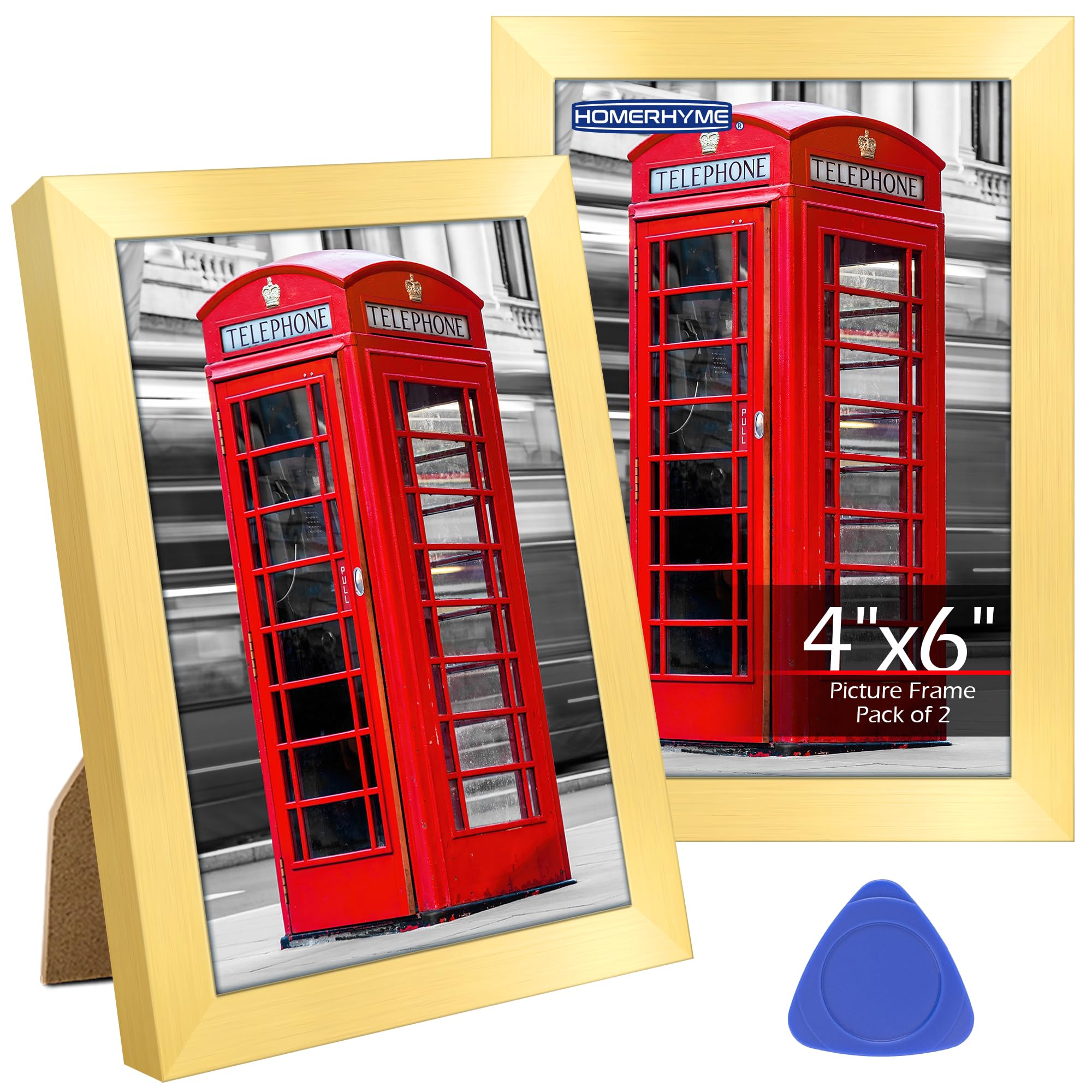 HOMERHYME 4x6 Picture Frames Set of 2, Gold Photo Frames for Gallery Wall Mounting or Table Display, Collage Frames with Clear P