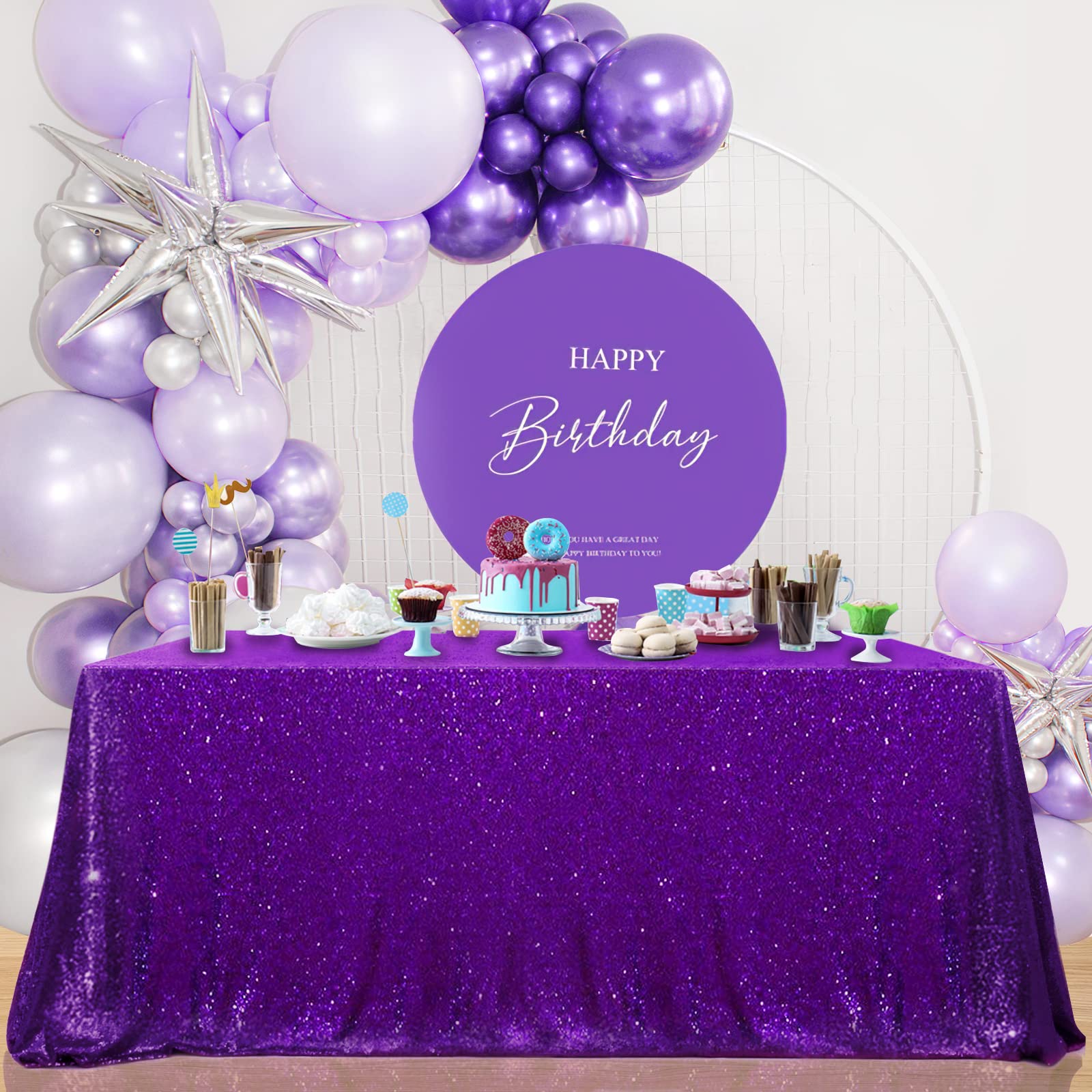 Sparkly Purple Sequin Tablecloth Mermaid Tablecloth Halloween Glitter Table Overlay Bridal Shower Decorations Christmas Rectangu