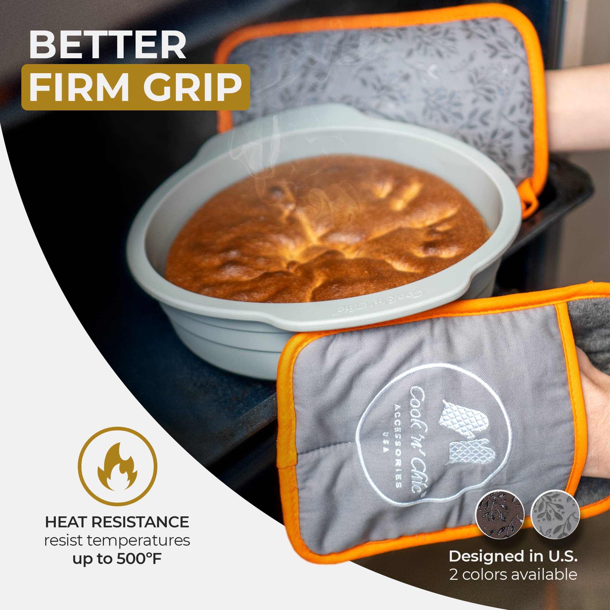 Premium Pot Holders - Heat Resistant - Non Slip Textured Silicone Grip - Washable Mittens For Cooking Baking - Flexible Soft Ter