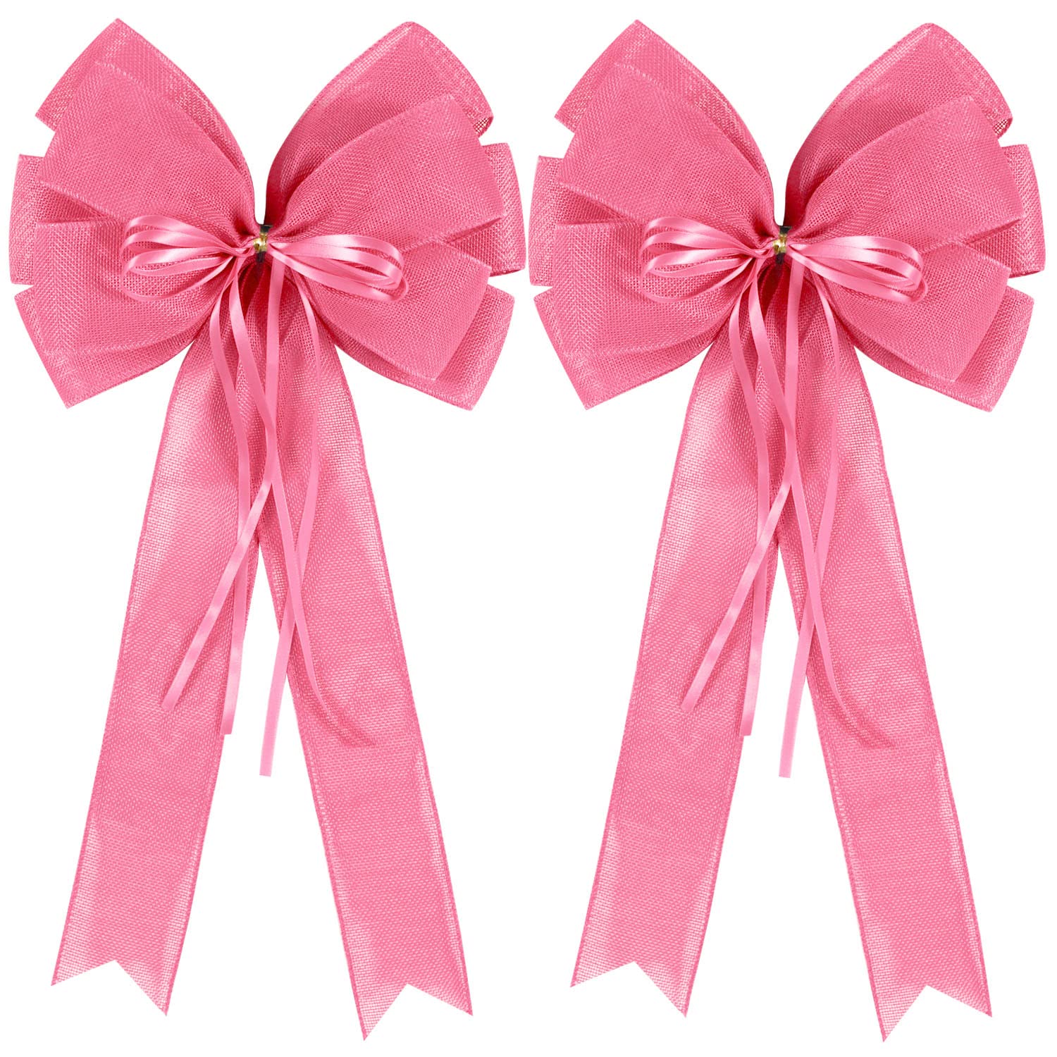 2 Pcs Large Pink Christmas Wreath Bows Decor,Xmas Tree Topper Bow Decorations with Pink Burlap and Glitter String for Christmas 