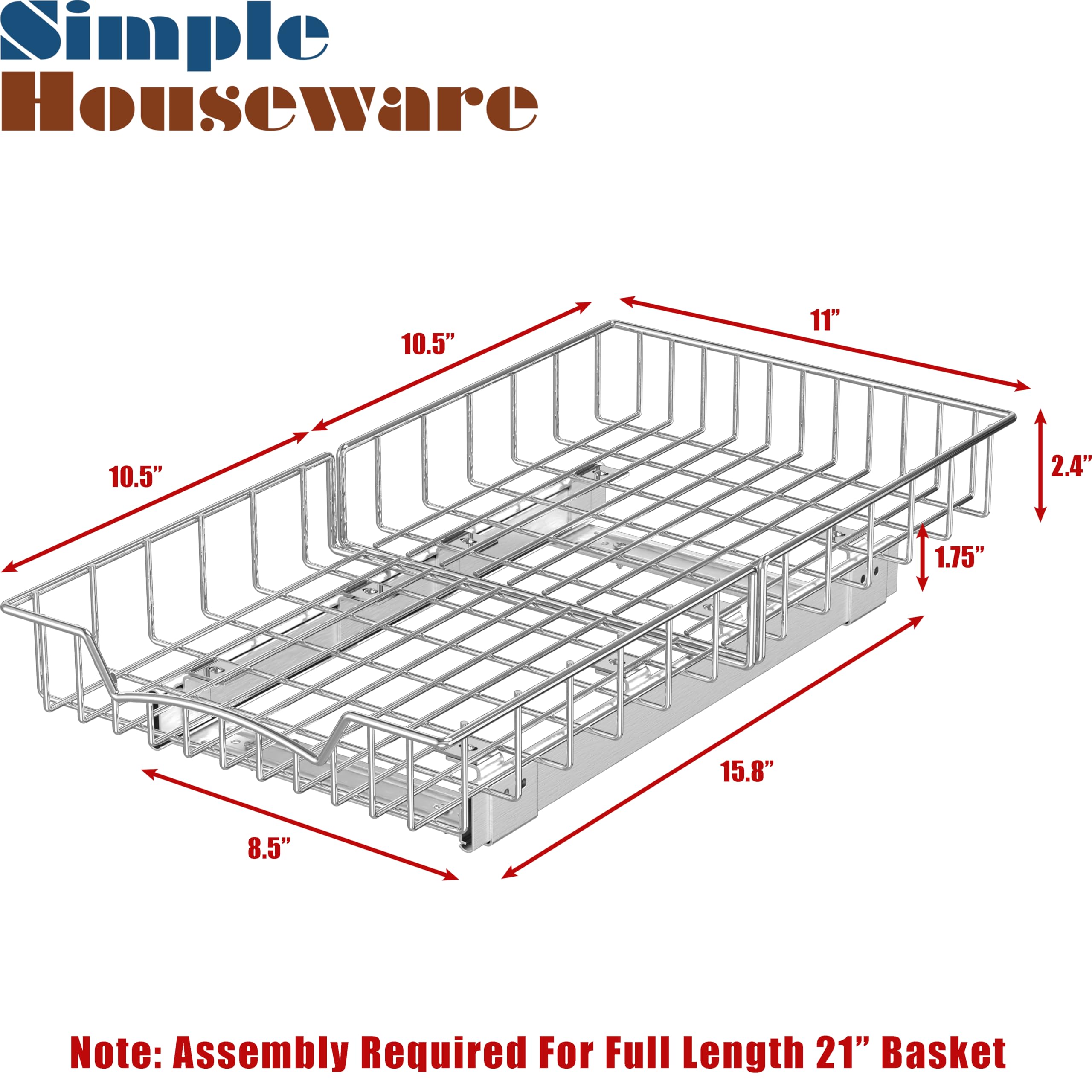 Simple Houseware Under Cabinet Pull Out Sliding Shelf Drawer Organizer, 21 D X 11 W