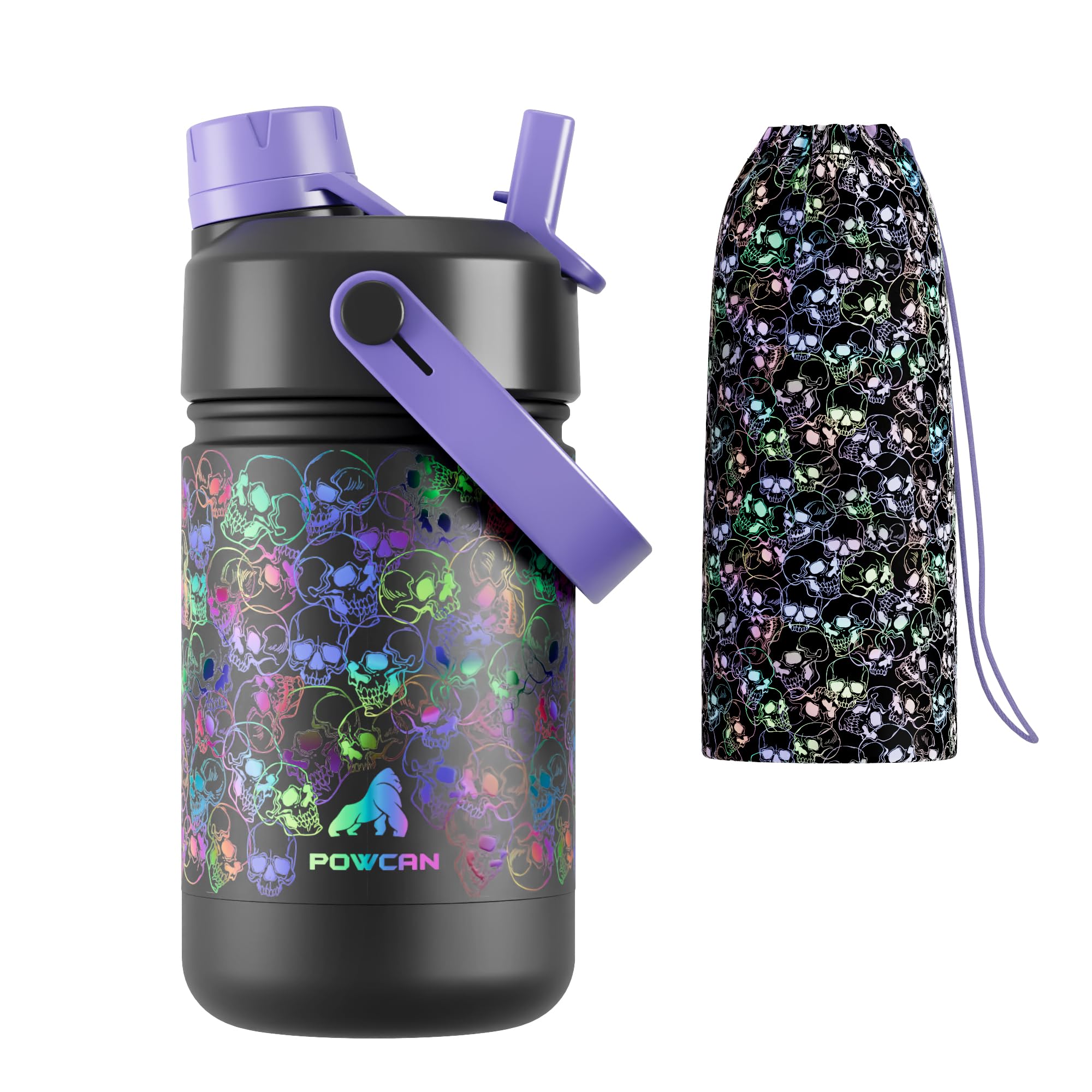 18 oz Insulated Water Bottle for Kids: Glow-in-the-Dark, 2-in-1 Straw Spout Lid, Leakproof, BPA-Free, Keep Cold 24H, Stainless S