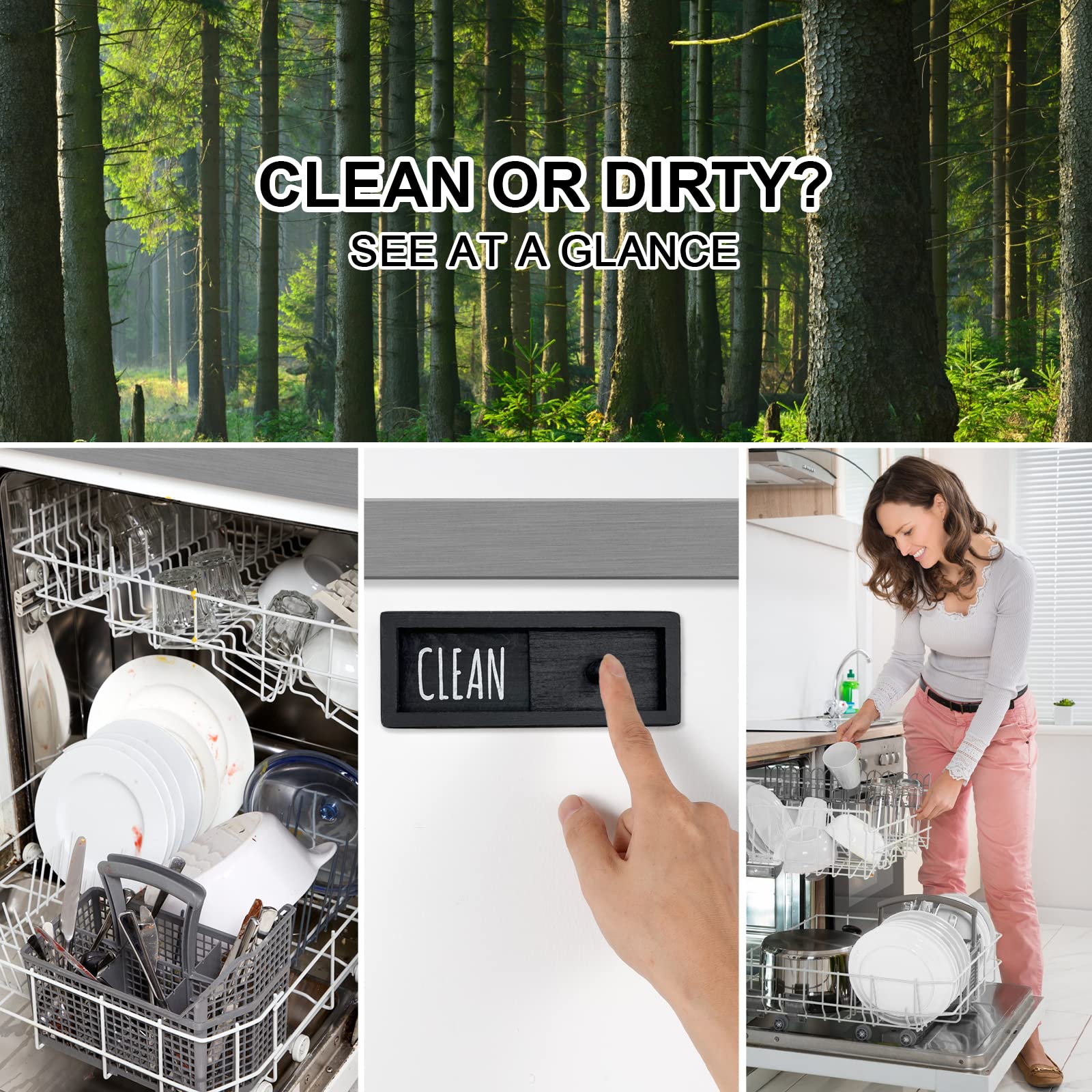 Wojogo Dishwasher Magnet Clean Dirty Sign - Farmhouse Rustic Wood Clean Dirty Magnet Sign, Works For All Dishwashers, Dishwasher
