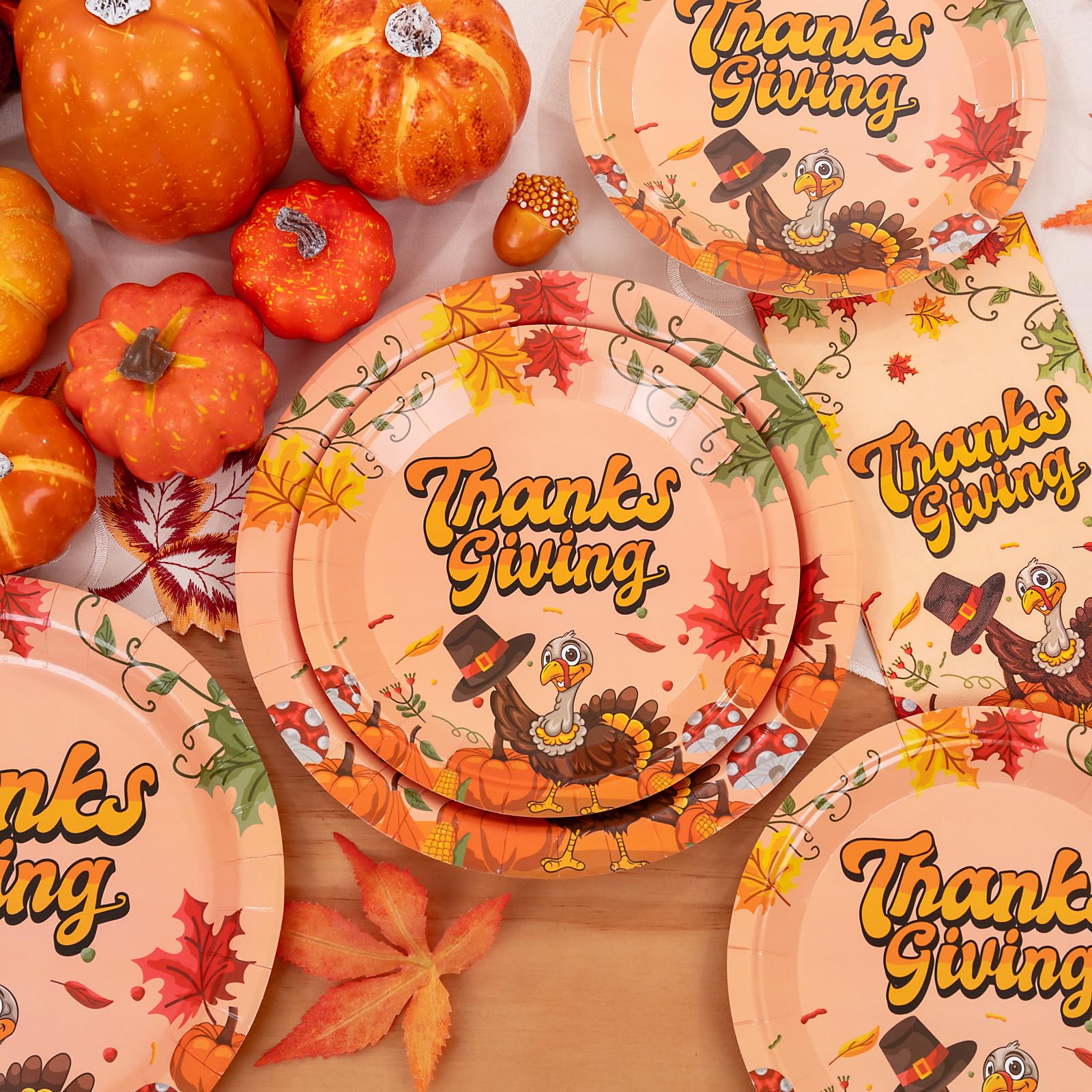 Liyh 150 Pcs Thanksgiving Paper Plates And Napkins, Thanksgiving Plates Autumn Harvest Table Decoration, Fall Plates And Napkins
