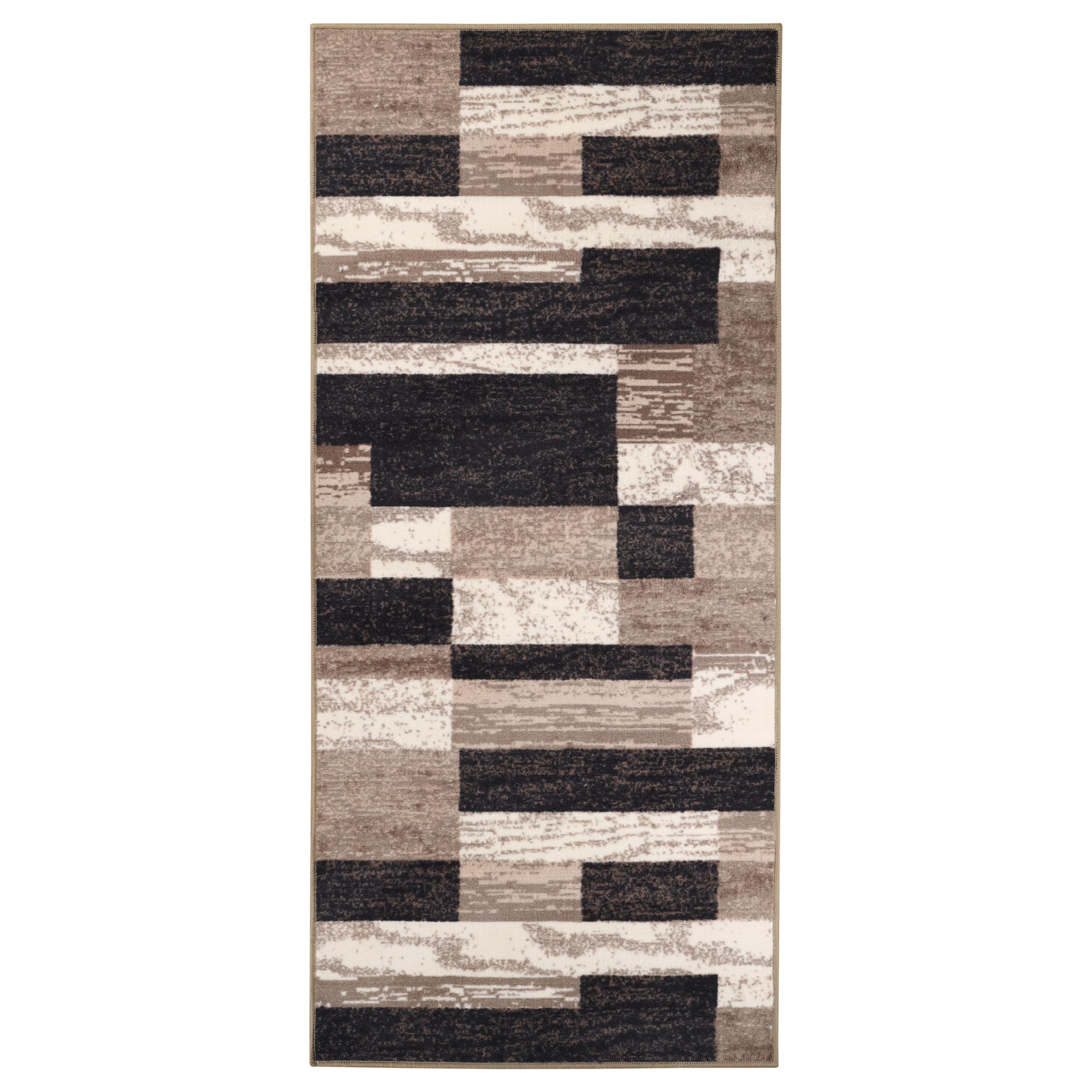 SUPERIOR Indoor Runner Rug, Foam Backed, Modern Geometric Patchwork Floor Decor for Bedroom, Office, Living Room, Entryway, Hard
