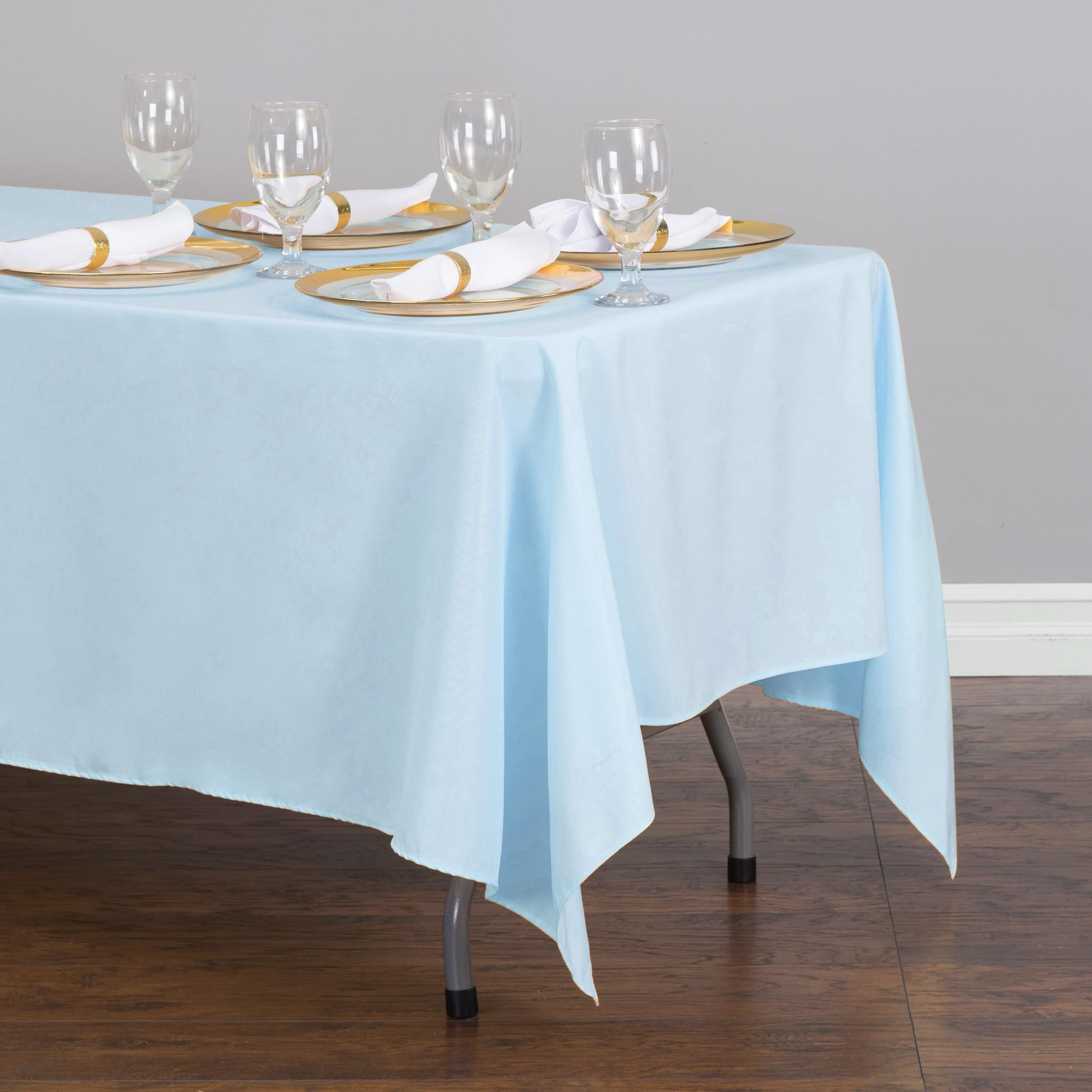 Ltc Linens 5 Pack Baby Blue Rectangular Tablecloths 70 X 120 Inches For 6 Or 8 Feet Rectangle Banquet Tables With Half-Drop - St