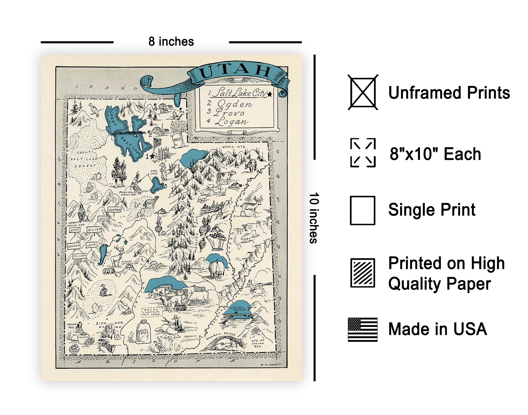 Poster Master Vintage Map Poster - Retro Utah Map Print - Utah State Map Art - Gift For Teacher, Student, Travel Lover - Wall De