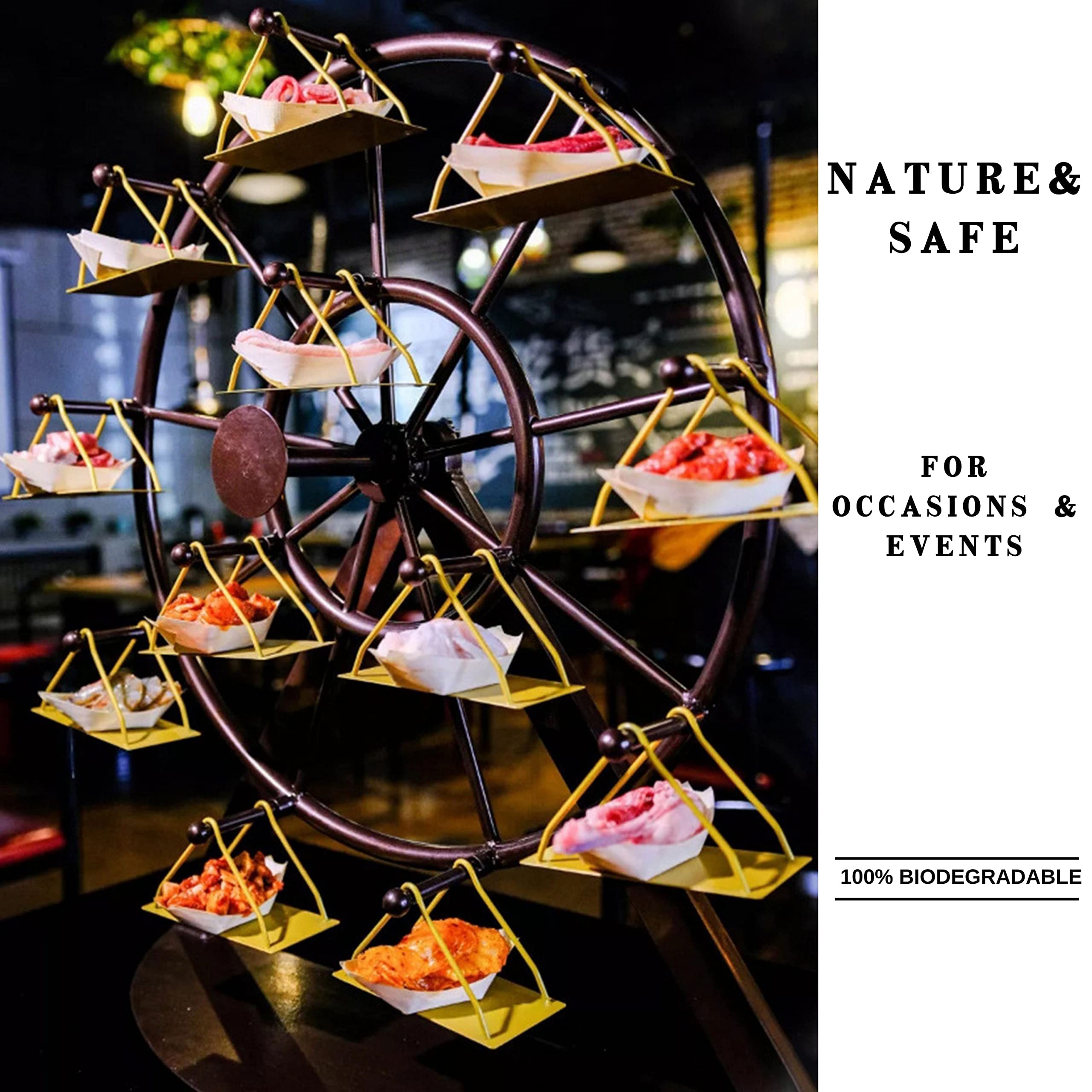 Snowkingdom 200 Pack 5'' Disposable Wood Boat Plates Dishes Better Than Bamboo Biodegradable Eco Friendly Party Sushi Plates