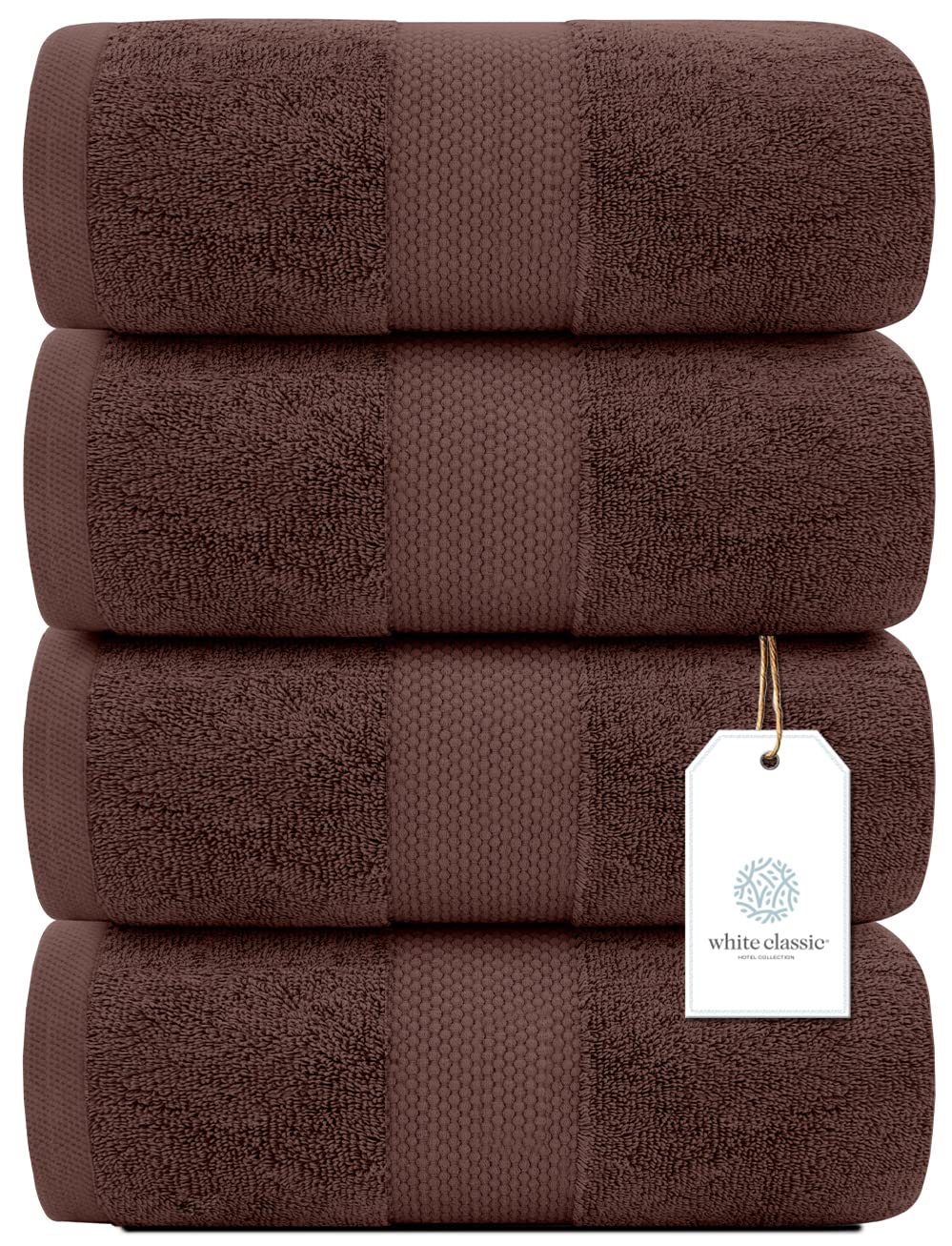 White Classic Luxury Bath Towels Large - Cotton Hotel Spa Bathroom Towel 30X56  4 Pack  Brown