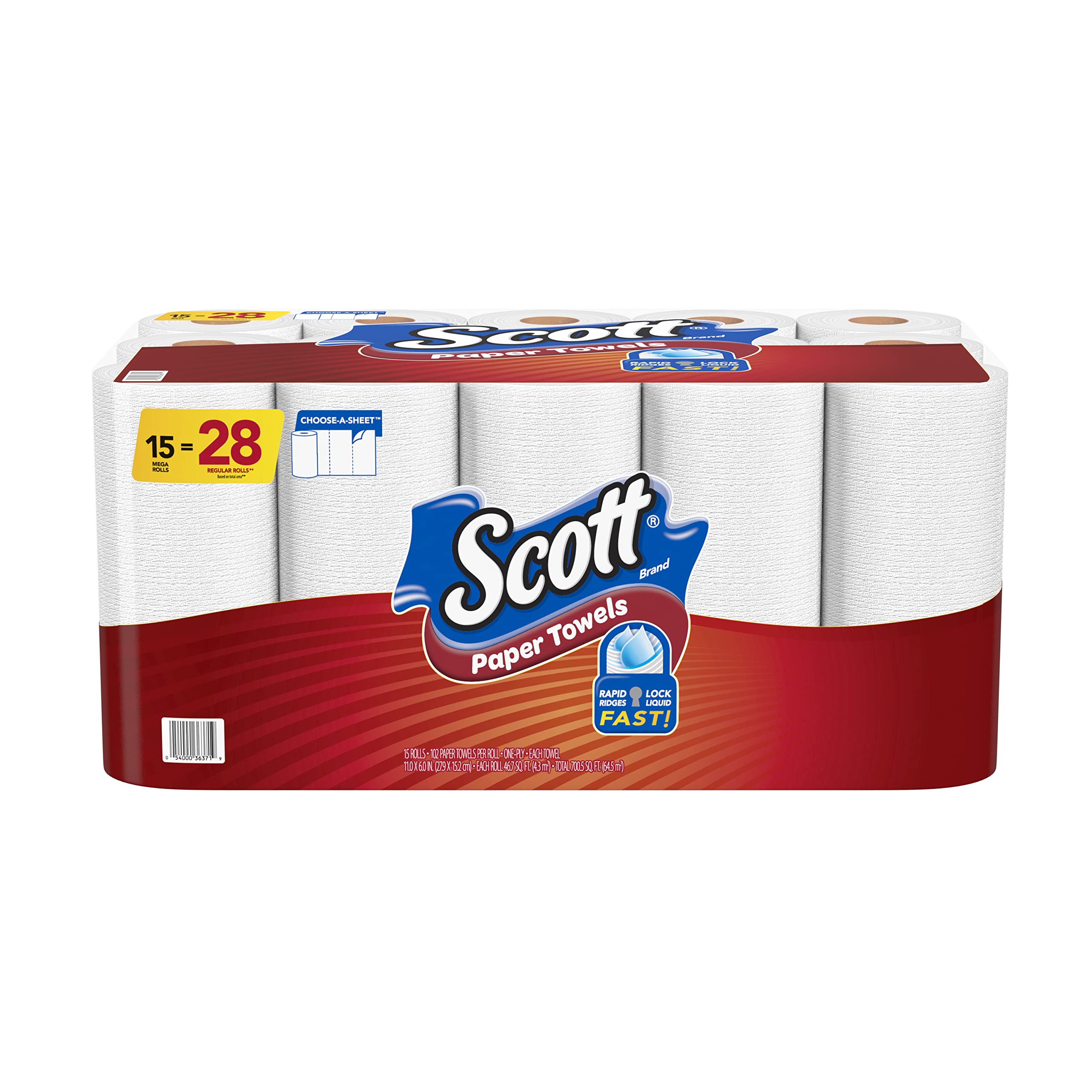Scott Paper Towels, Choose-A-Sheet - 30 Mega Rolls = 56 Regular Rolls (102 Sheets Per Roll), 15 Count (Pack of 2)