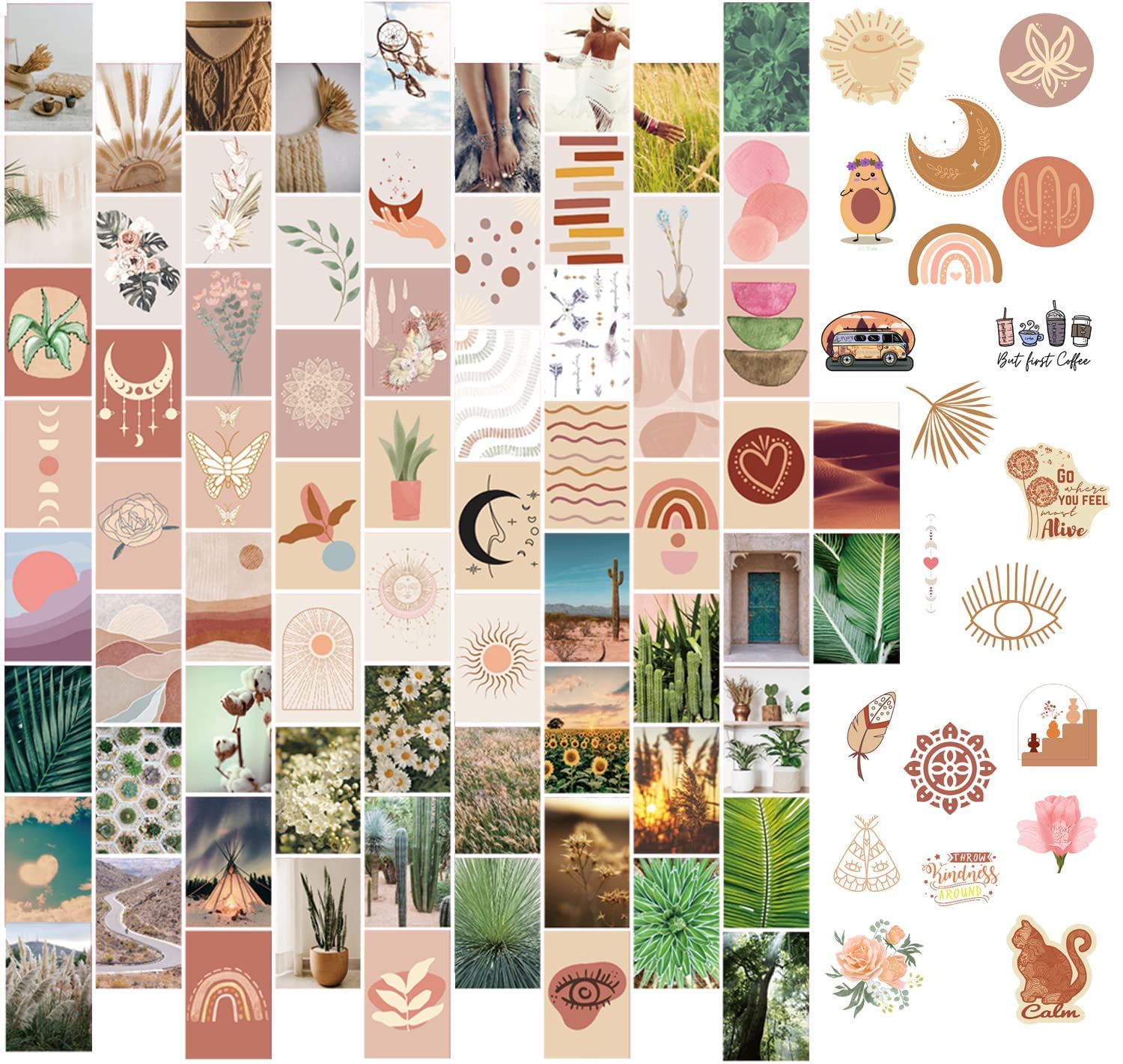 El Nido Design 90 Pcs Boho Wall Collage Kit Aesthetic Pictures, Cute Decor For Teen Girls, Plant Wall Art 6X4Inch Stickers Extra