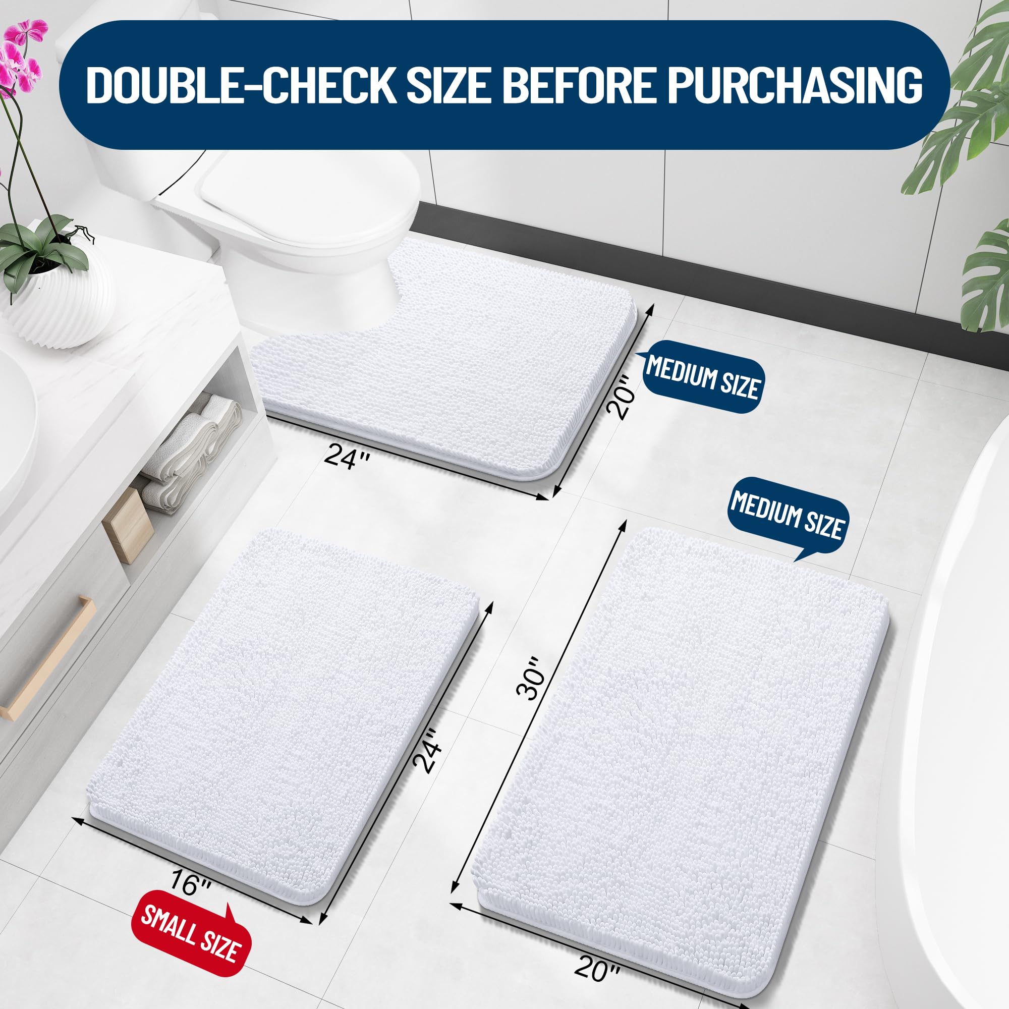 Olanly Toilet Rugs U-Shaped 24X20, Extra Soft Absorbent Chenille Contour Bathroom Rugs For Toilet, Dry Quickly, Machine Washable