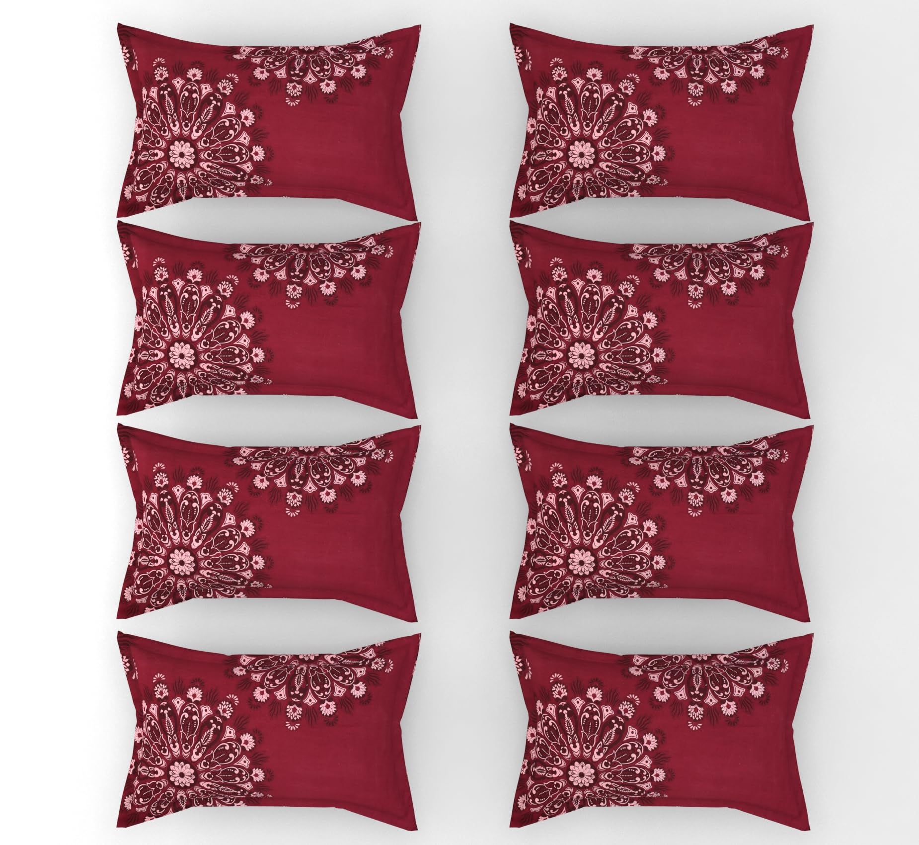 Rrb Textile Floral Design Zig Zag Stitching King Size Set Of 8 Glace Cotton Pillow Covers/Pillow Case20 X 30 Inches, 50 Cm X 75