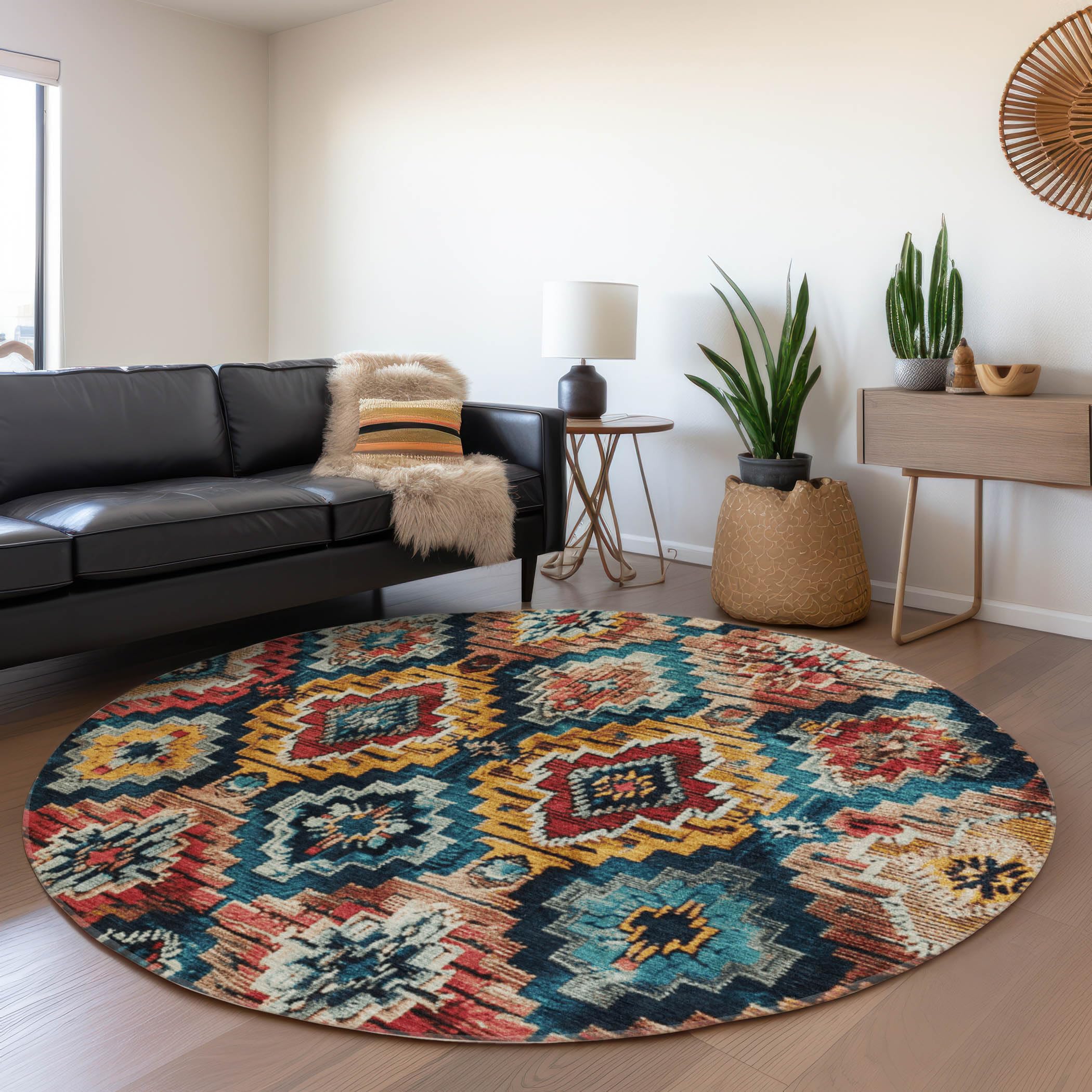 Machine Washable Indoor/Outdoor Chantille Rust 8 x 8 Round Rug
