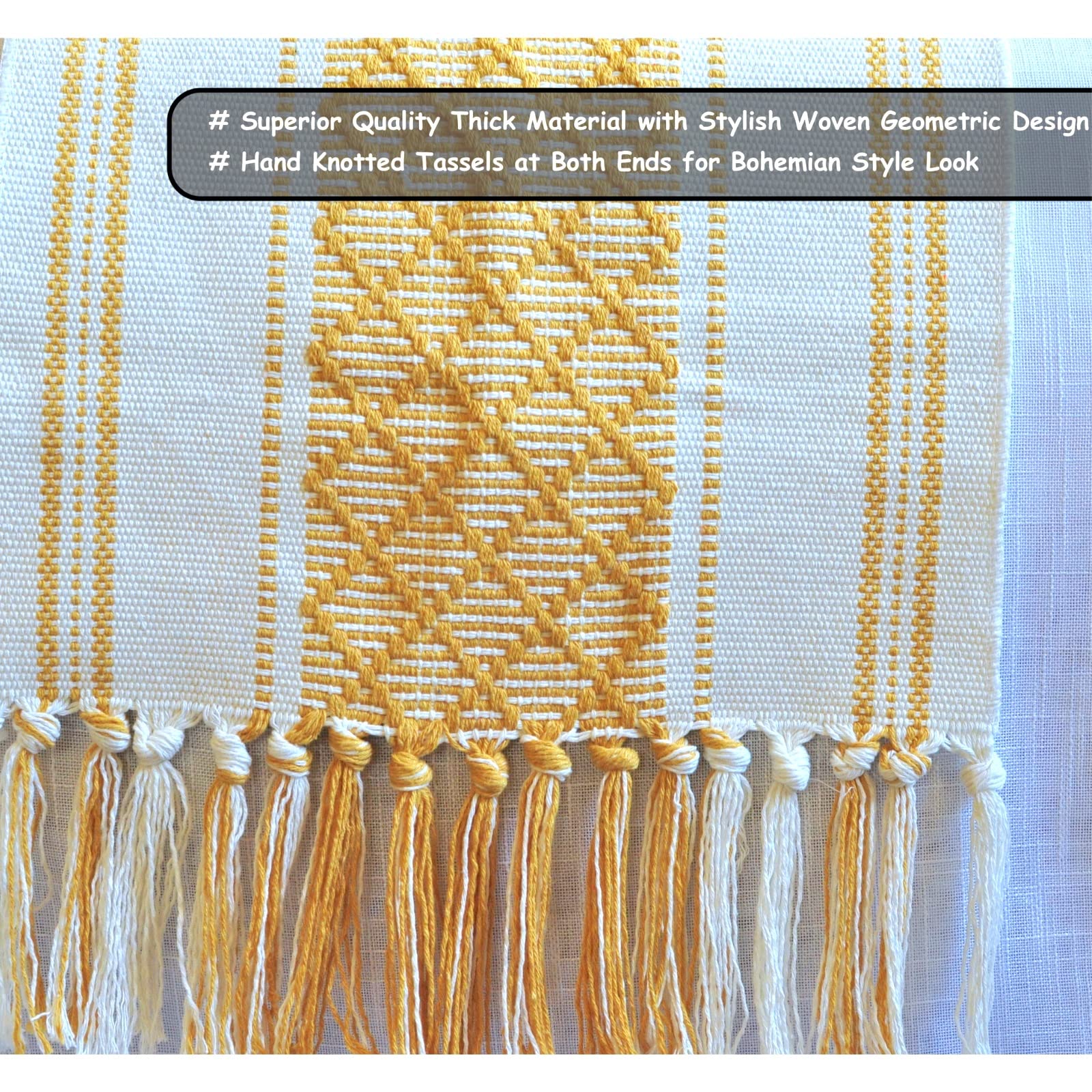 Boho Table Runner With Tassels 14 X 90 Inches, Yellow & Cream | Woven Washable Console Table / Dresser Runner And Topper, Farmho