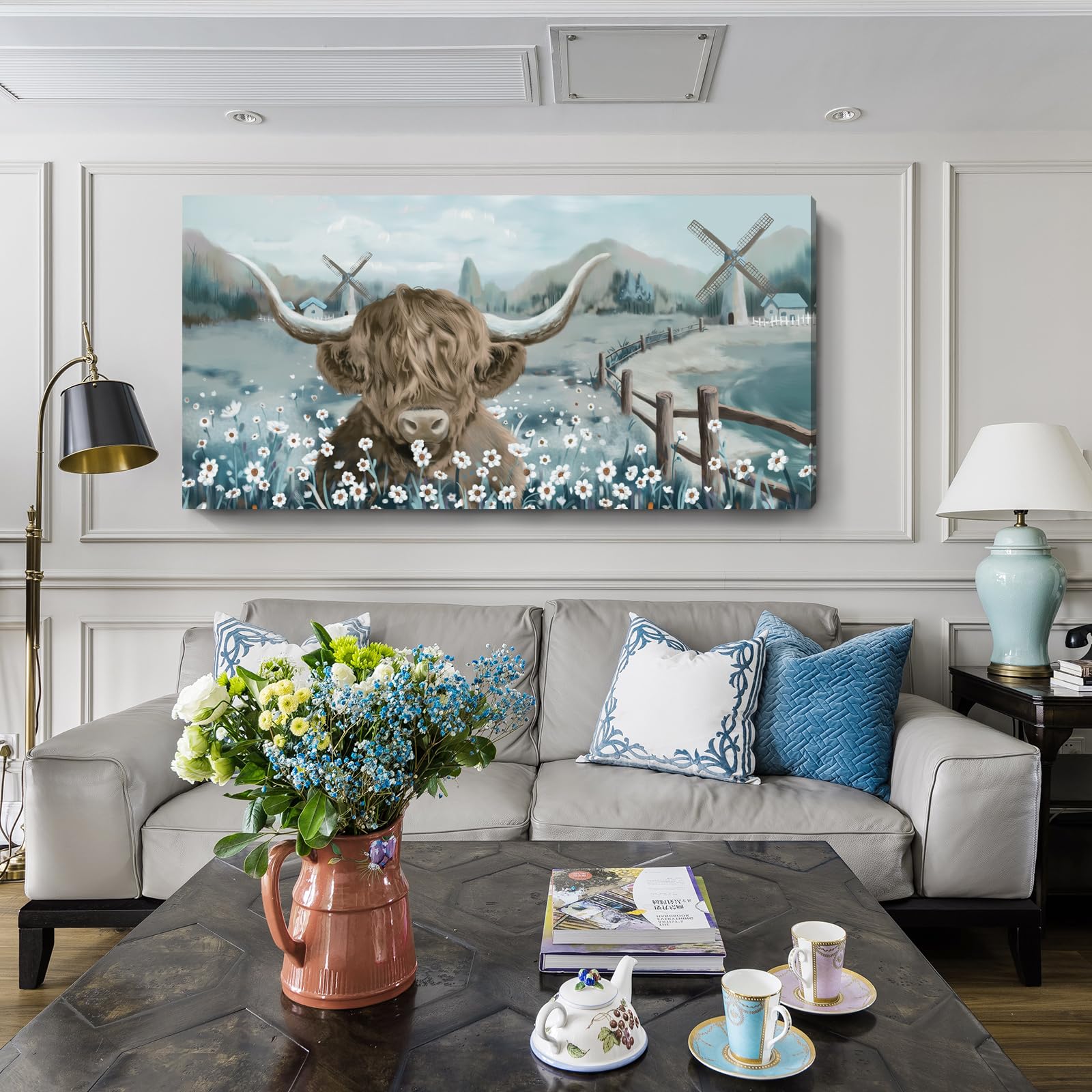 Large Highland Cow Canvas Wall Art For Living Room Rustic Farmhouse Landscape Painting Animal Canvas Print Cattle In The White D