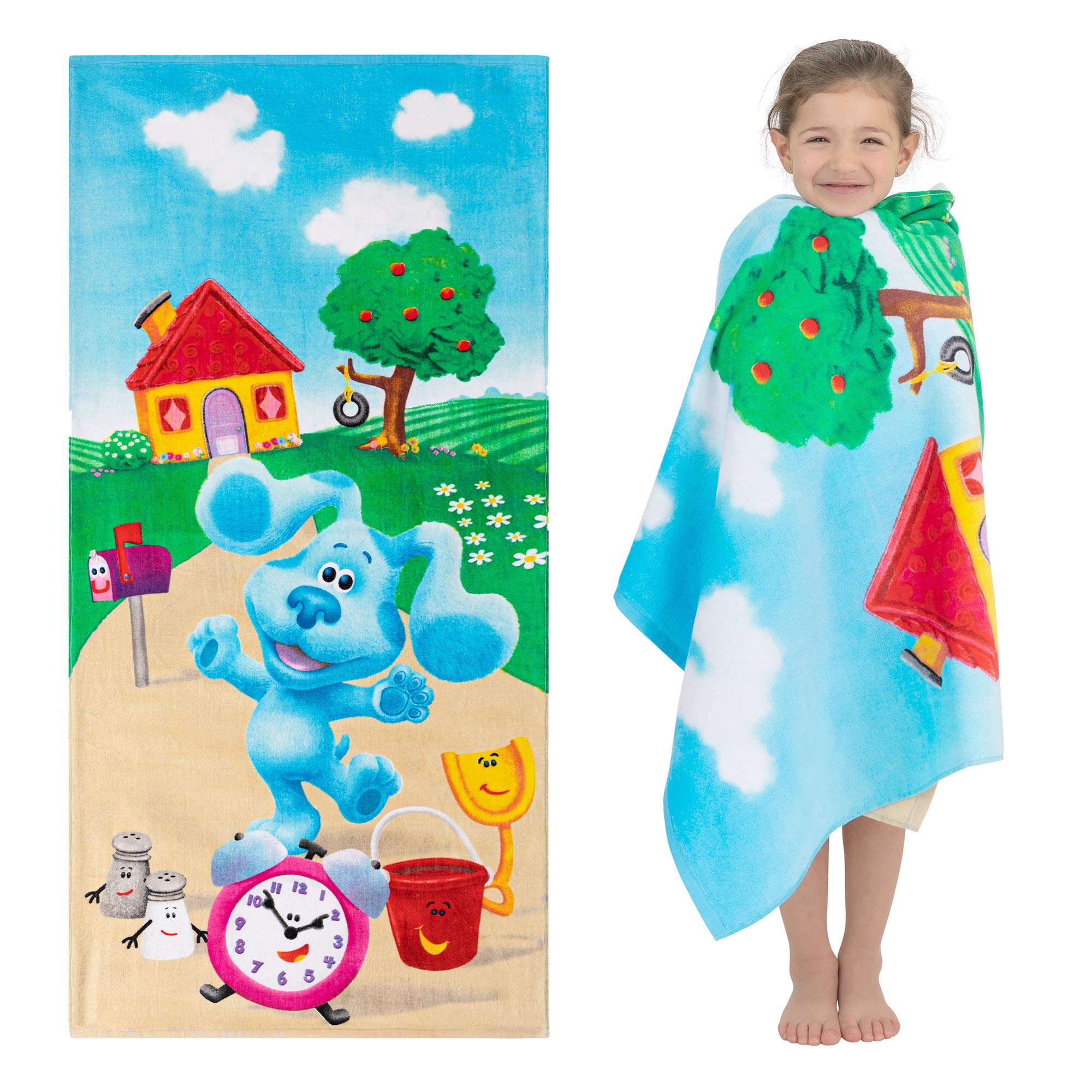 Franco Kids Super Soft Cotton Bath/Pool/Beach Towel, 58 In X 28 In, Blues Clues