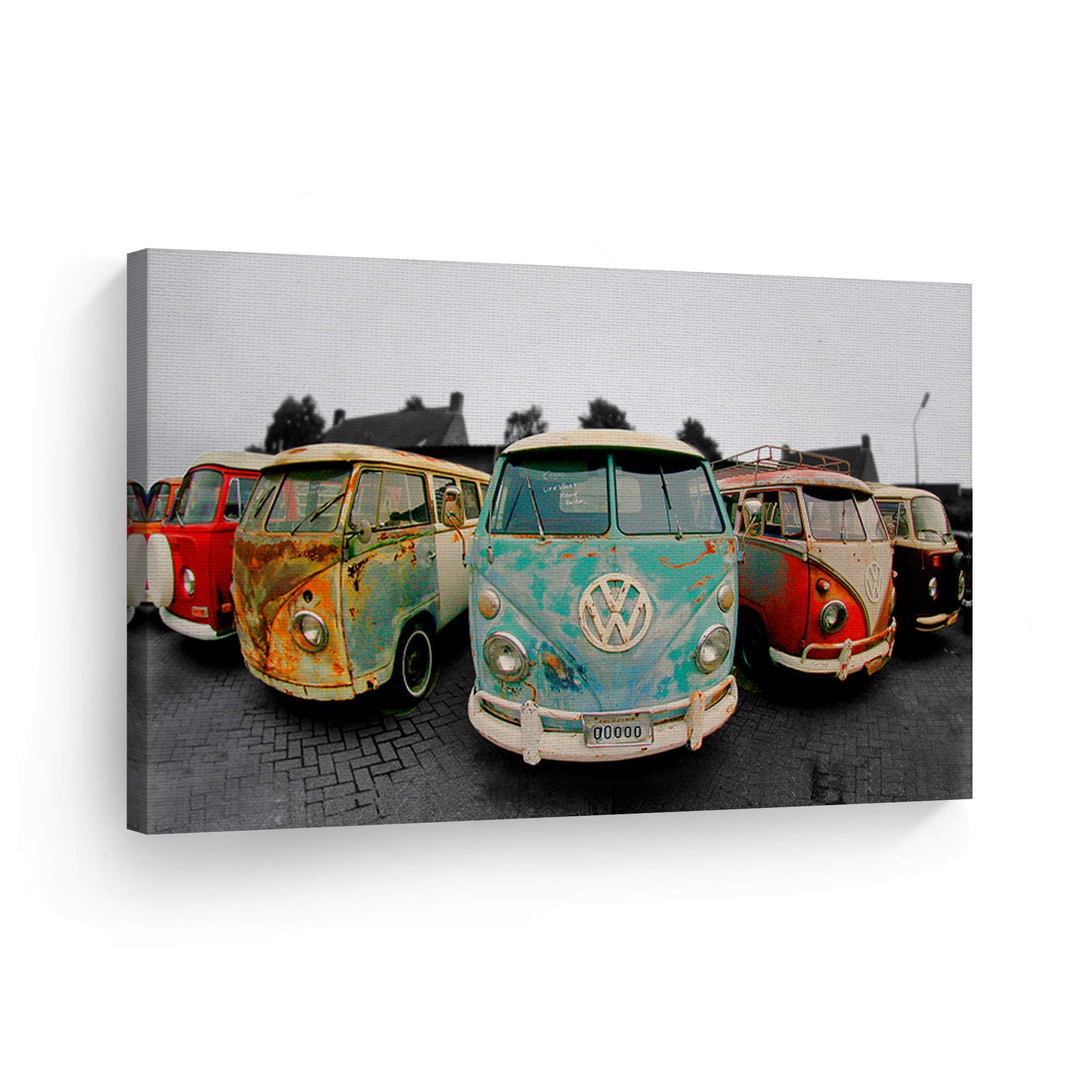 Decorative Canvas Print Vintage Van Bus Art Modern Wall D  Cor Artwork Wrapped Wood Stretcher Bars - Ready To Hang -%100 Handmad