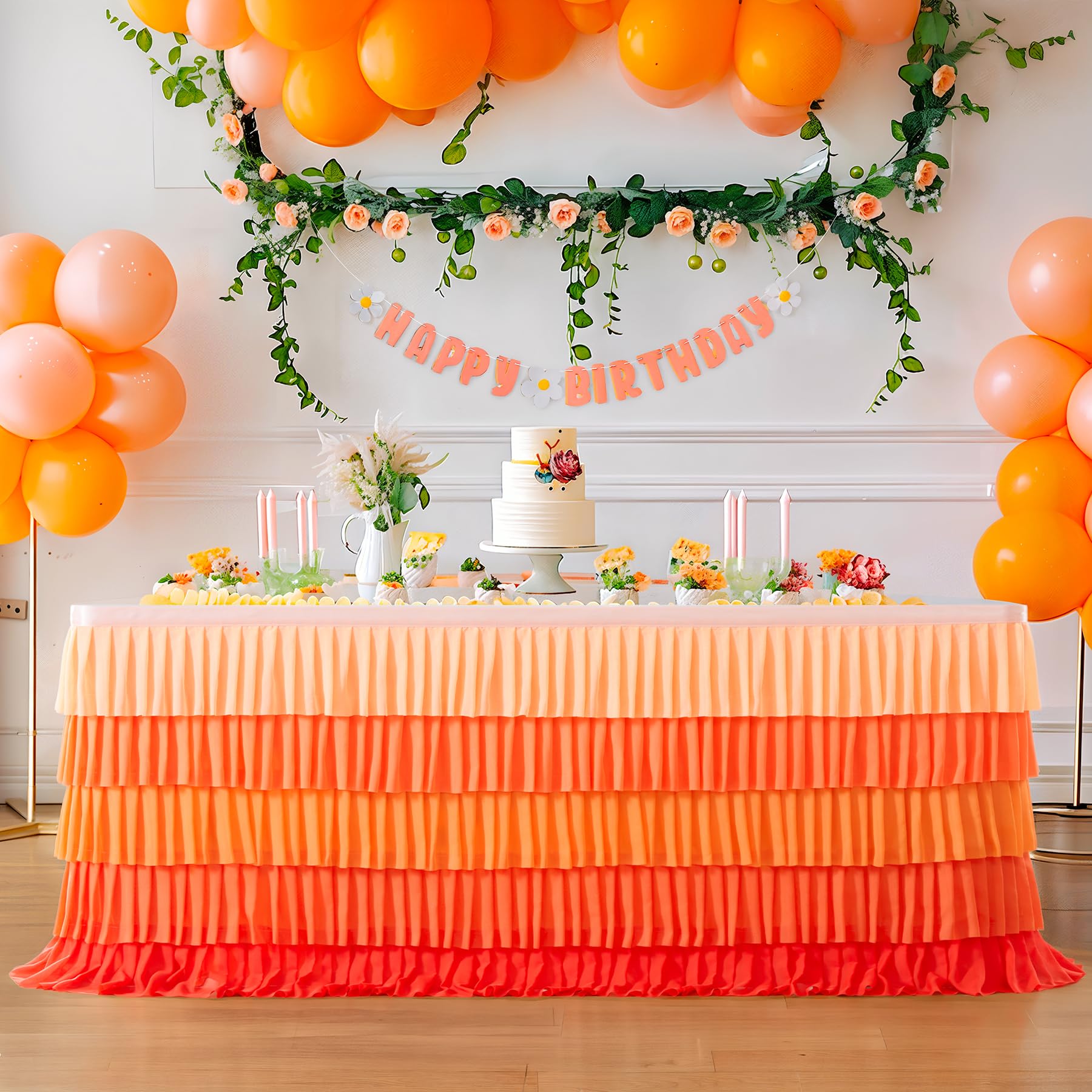 Orange Table Skirt Ruffle Fall Tablecloth for Rectangle Table 14ft Thanksgiving Christmas Birthday Party Baby Shower