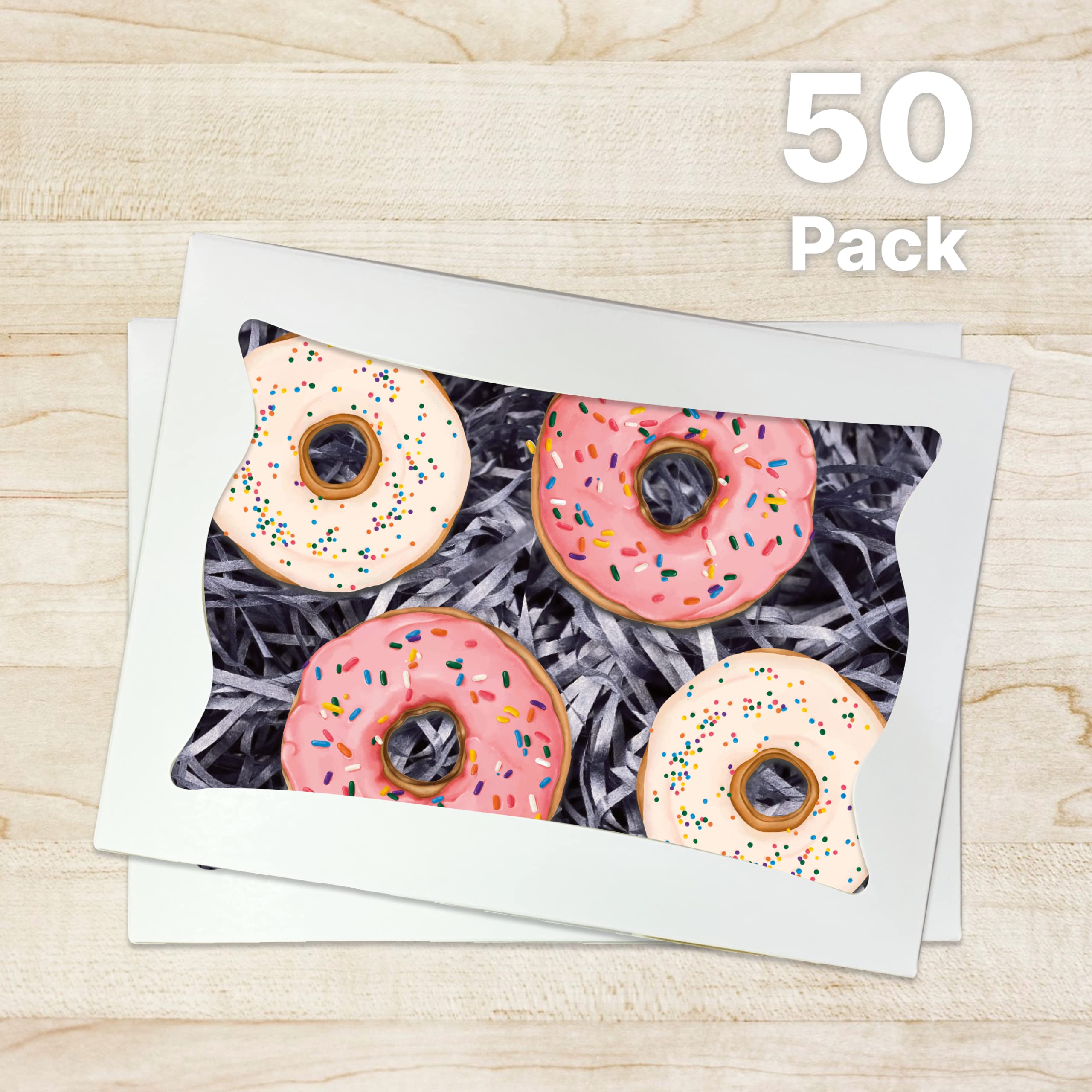 White Paper Bakery Boxes - 50-Pack Pastry Boxes With Window For Cookies, Chocolate Covered Strawberries, Macarons, And Muffins,
