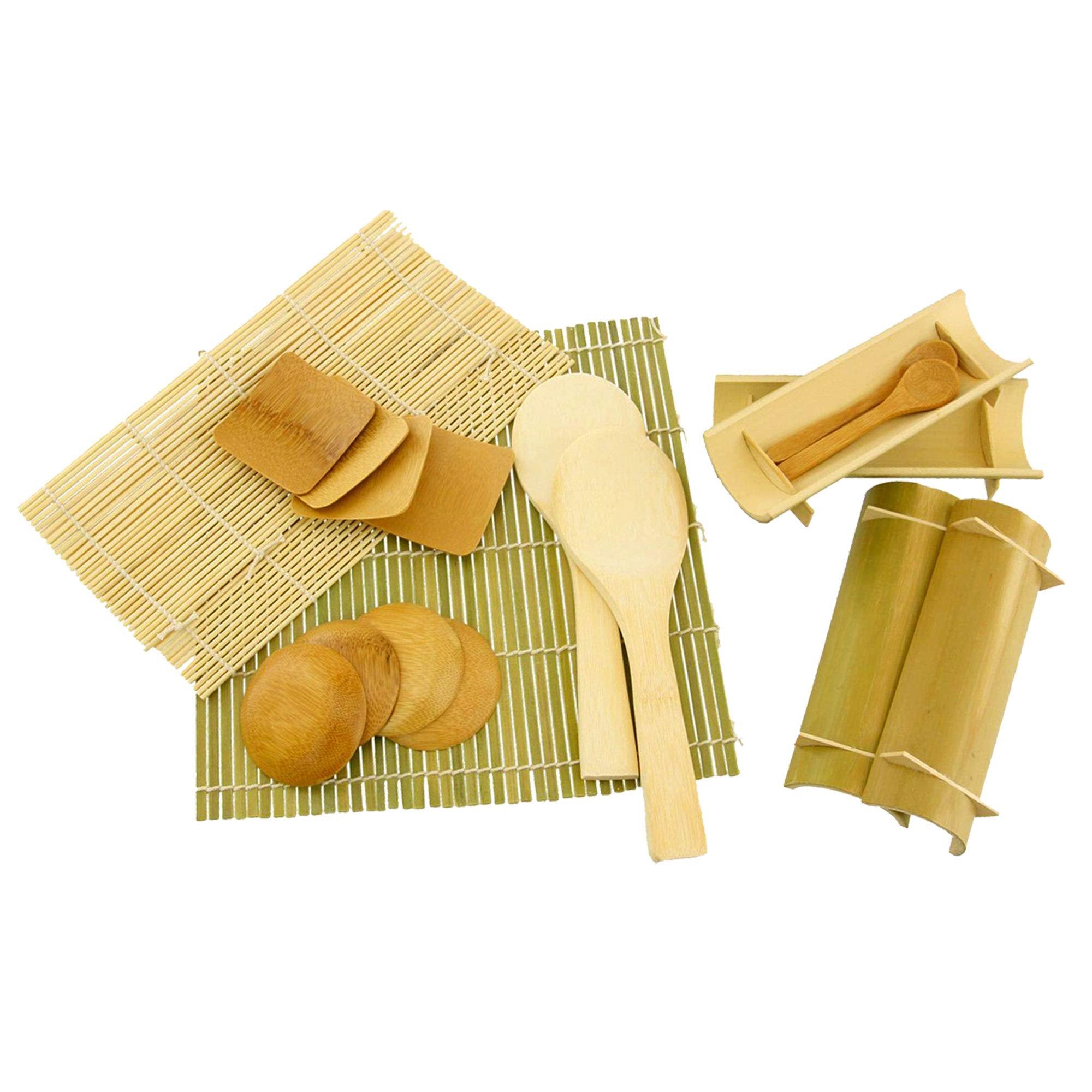 Bamboomn 15.3'' Hangiri Oke Sushi Rice Cooling Bowl/Tub With Lid, 19 Pieces Making Serving Accessory Kit - Jumbo