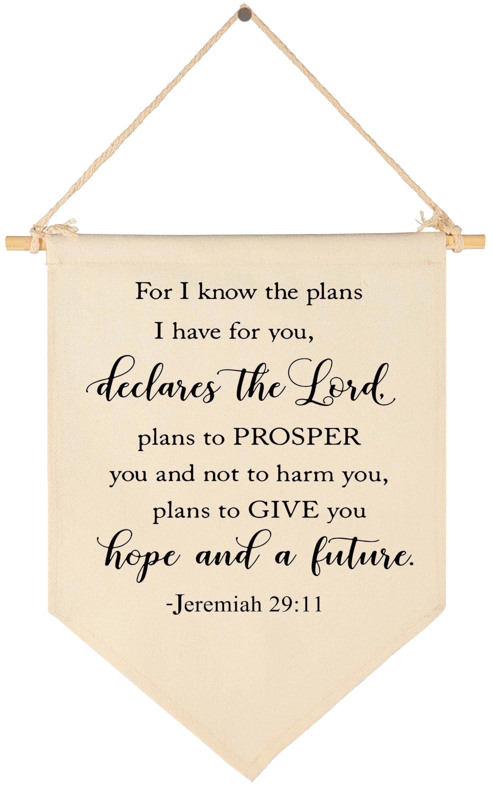 for I Know the Plans I Have for You-Canvas Hanging Flag Banner Wall Sign Decor-Inspirational Gift for Nursery Kids Room Living Room Bedroom Front Porch Decor-Jeremiah 29:11-Bible Verse Scripture Decor