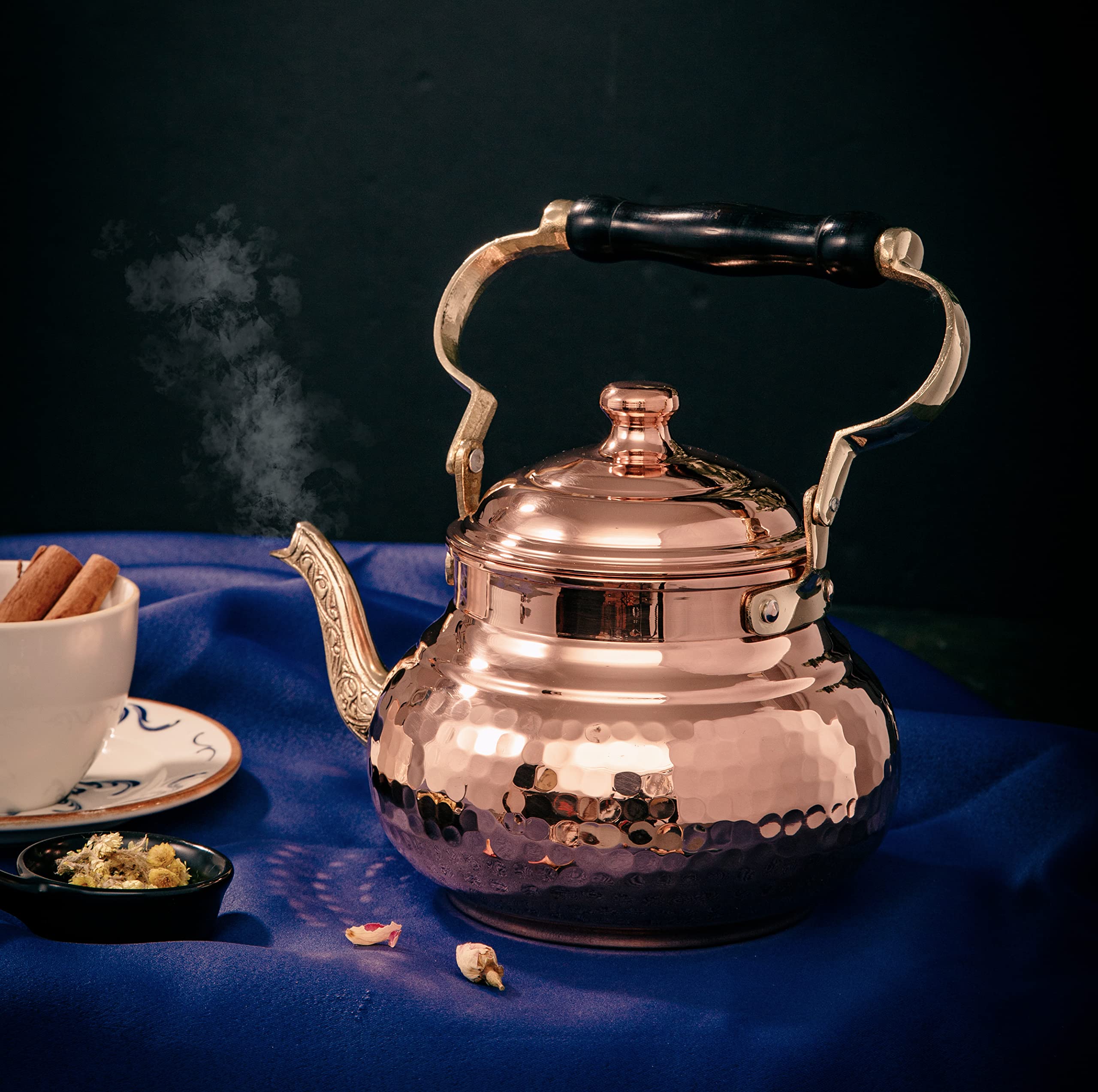 Demmex 1Mm Thick Hammered Copper Tea Pot Kettle Stovetop Teapot, 1.6-Quart