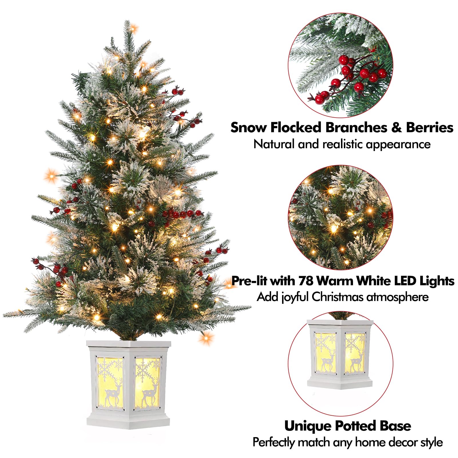 GarveeHome 3 ft Pre-Lit Christmas Tree Set of 2, Artificial Christmas Trees with 78 LED Lights, Snow Flocked Prelit Xmas Tree wi