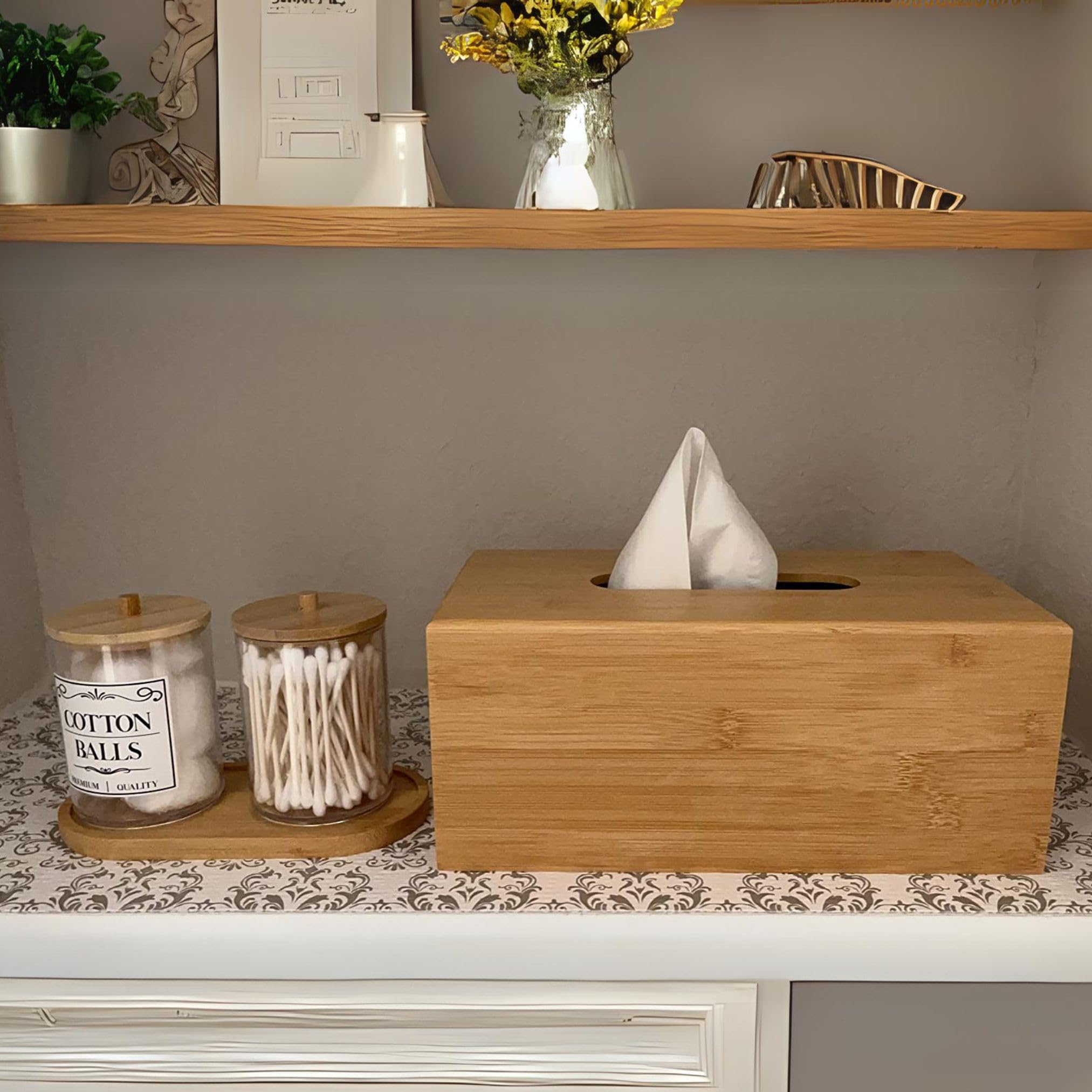 Performore Bamboo Tissue Box Cover - Water-Resistant Wooden Holder - 27x15.5x11.5 cm - Brown - Model OLTISSUEBX1