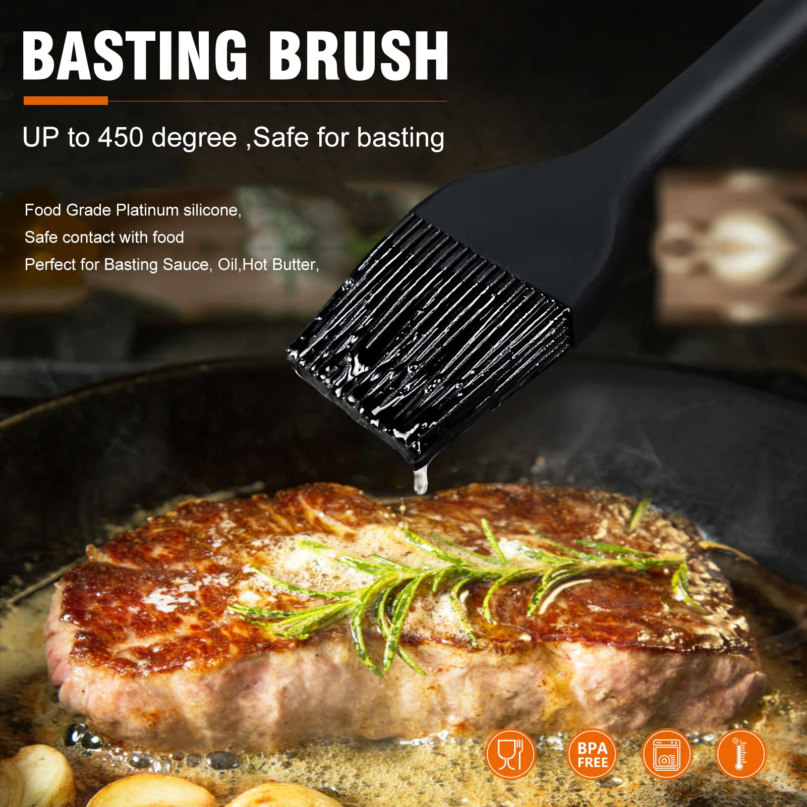 Walfos Silicone Basting Pastry Brush, Heat Resistant Pastry Brush Set, Strong Steel Core And One-Pieces Design, Perfect For Bbq