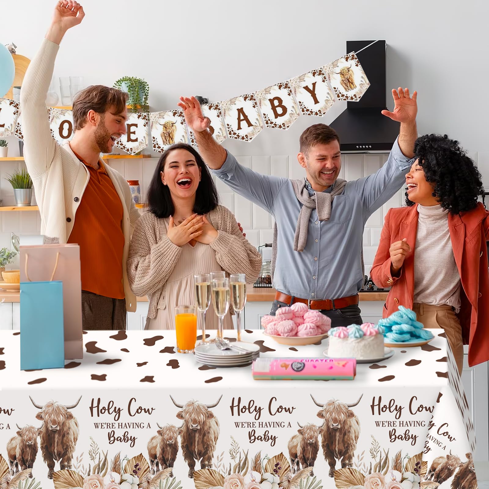 Nefelibata Highland Cows Table Cover Western Baby Shower Tablecloths Mom To Be Farm Cattle Party Supplies Gender Revealed Decora