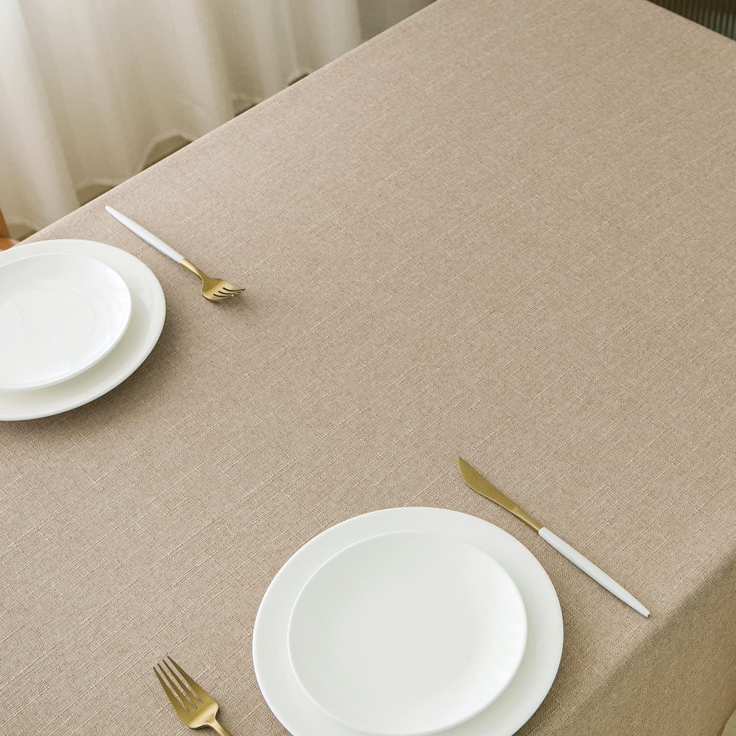 NLMUVW Natural Linen Tablecloth Rectangle Faux Linen Textured Table Cloth Water Resistant Stain Resistant Farmhouse Table Cover for Kitchen Dining Room  54 x 108 Inch