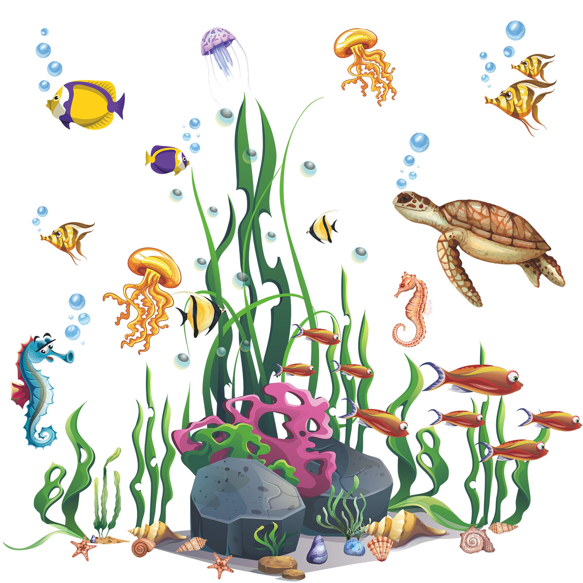 Amaonm Creative Cartoon Removable 3D Under The Sea World Nature Scenery Wall Stickers Ocean Grass Colorful Seaweed Baseboard Wal