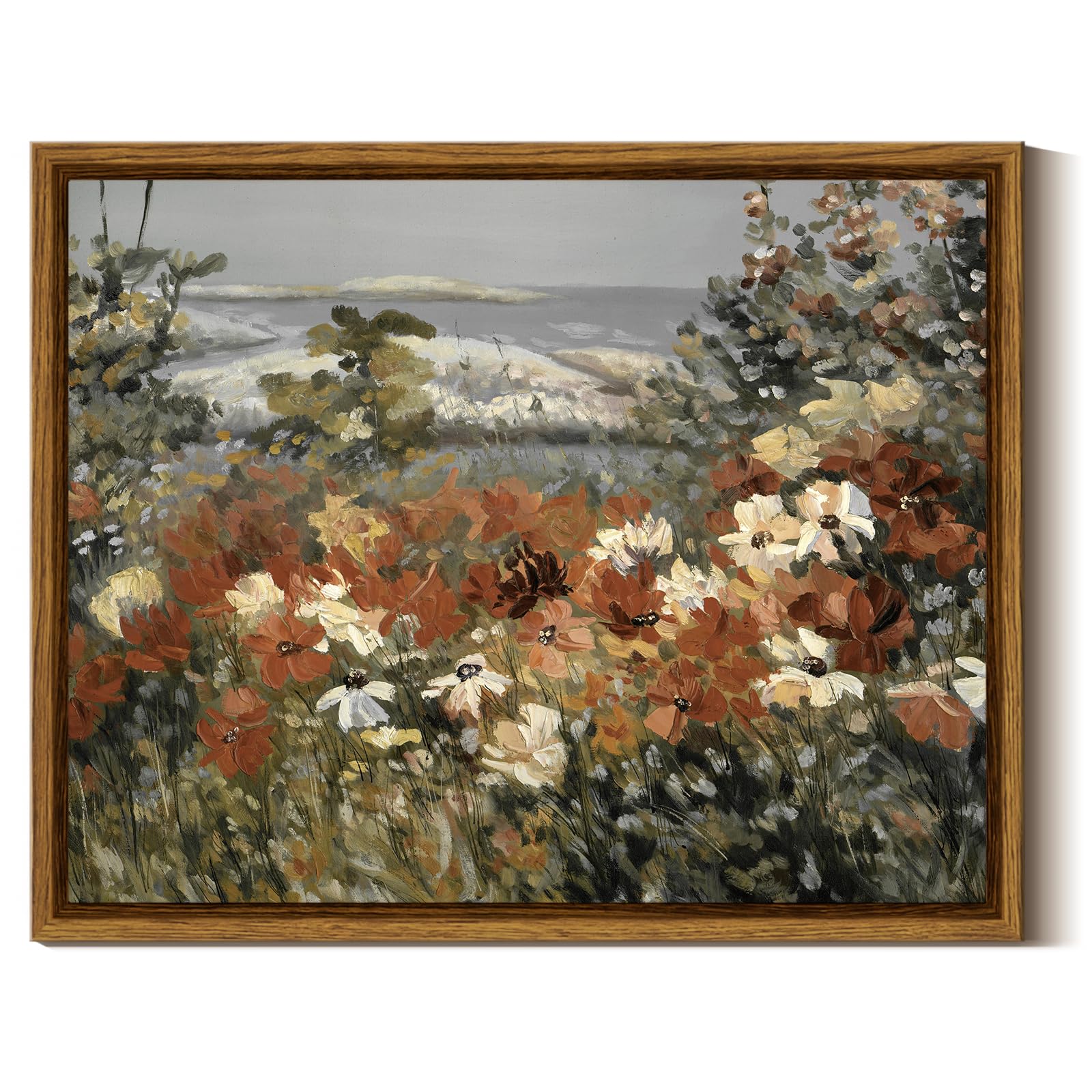 Insimsea Framed Canvas Wall Art Flower Home Decor Framed Vintage Botanical Prints Rustic Farmhouse Wall Decor Mid Century Modern