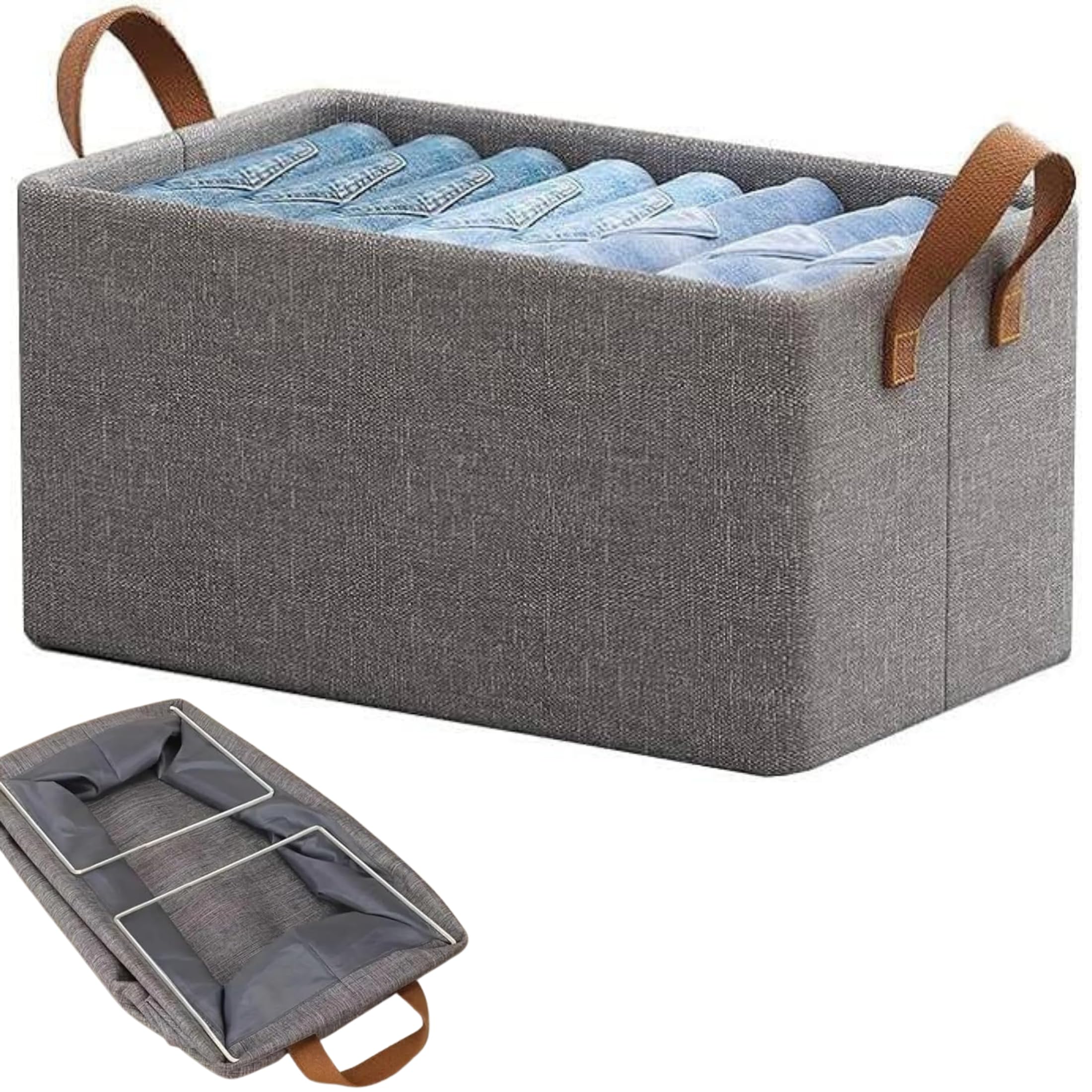 Shreeshann Closet Clothes Organizer With Handle, Fabric Storage Box With Steel Frame Stackable Shelf Storage Baskets Foldable Wa