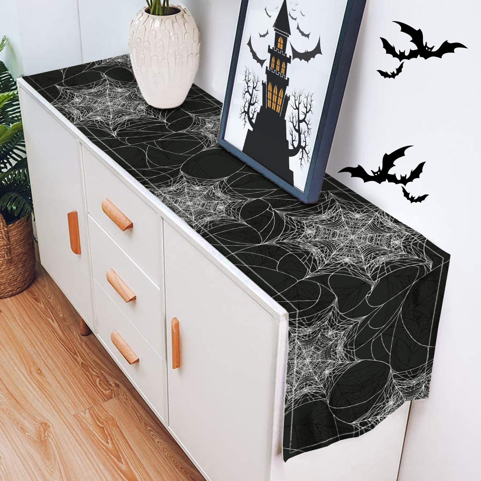Procida Halloween Spider Web Table Runner Fall Grey Burlap Table Runners Autumn Rustic Kitchen Dinning Decor For Holiday Home Pa