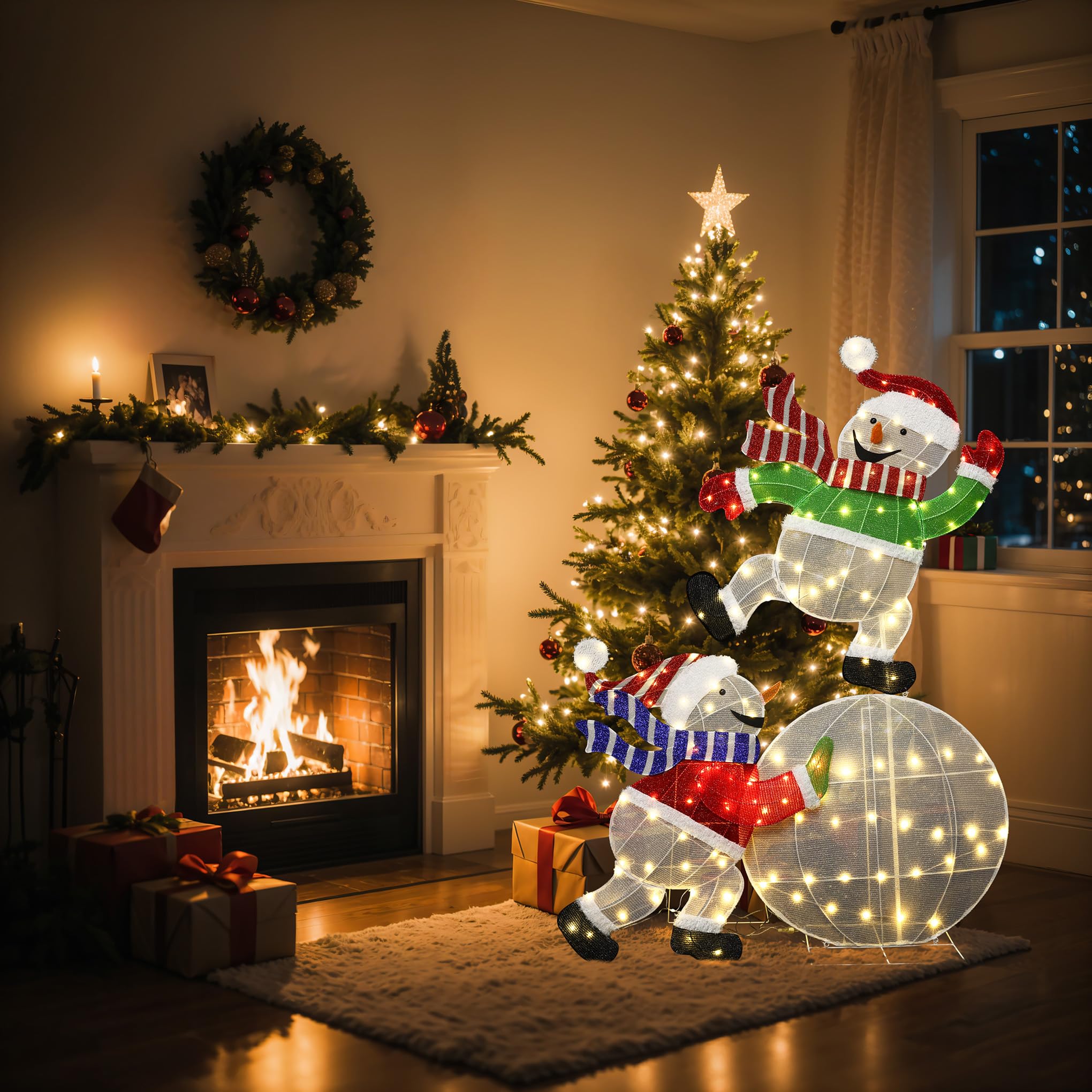 LuxenHome 5.5FT Lighted Snowman Outdoor Christmas Decorations, 2D Light Up Snowman on Snowball Christmas Decor with 140 LED Ligh