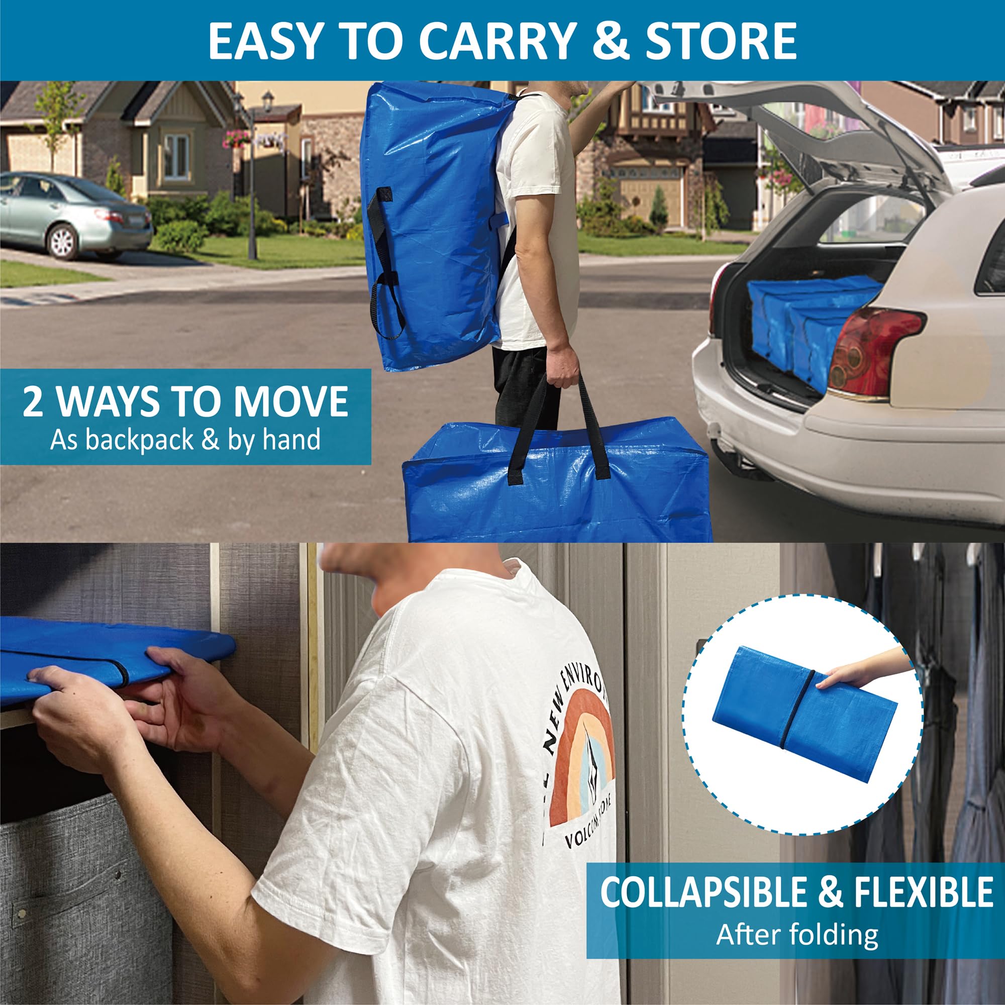 10 Pack Heavy Duty Extra Large Moving Bags with Backpack Straps & Vacuum Storage Bags Moving Supply Combo  Moving Totes with Handles & Zippers for Space Saving  Fold Flat  Includes Vacuum Bags