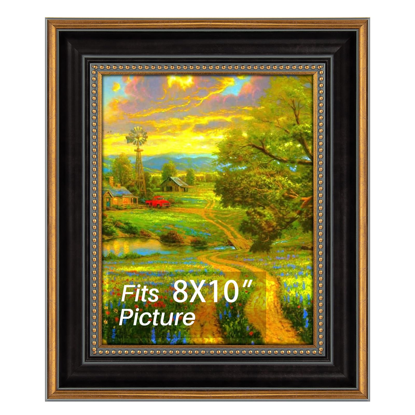 Space Art Deco, 8x10 Picture Frame without Mat for 8x10 Photo/Print, High Definition Real Glass Wall or Tabletop Display (Ornate
