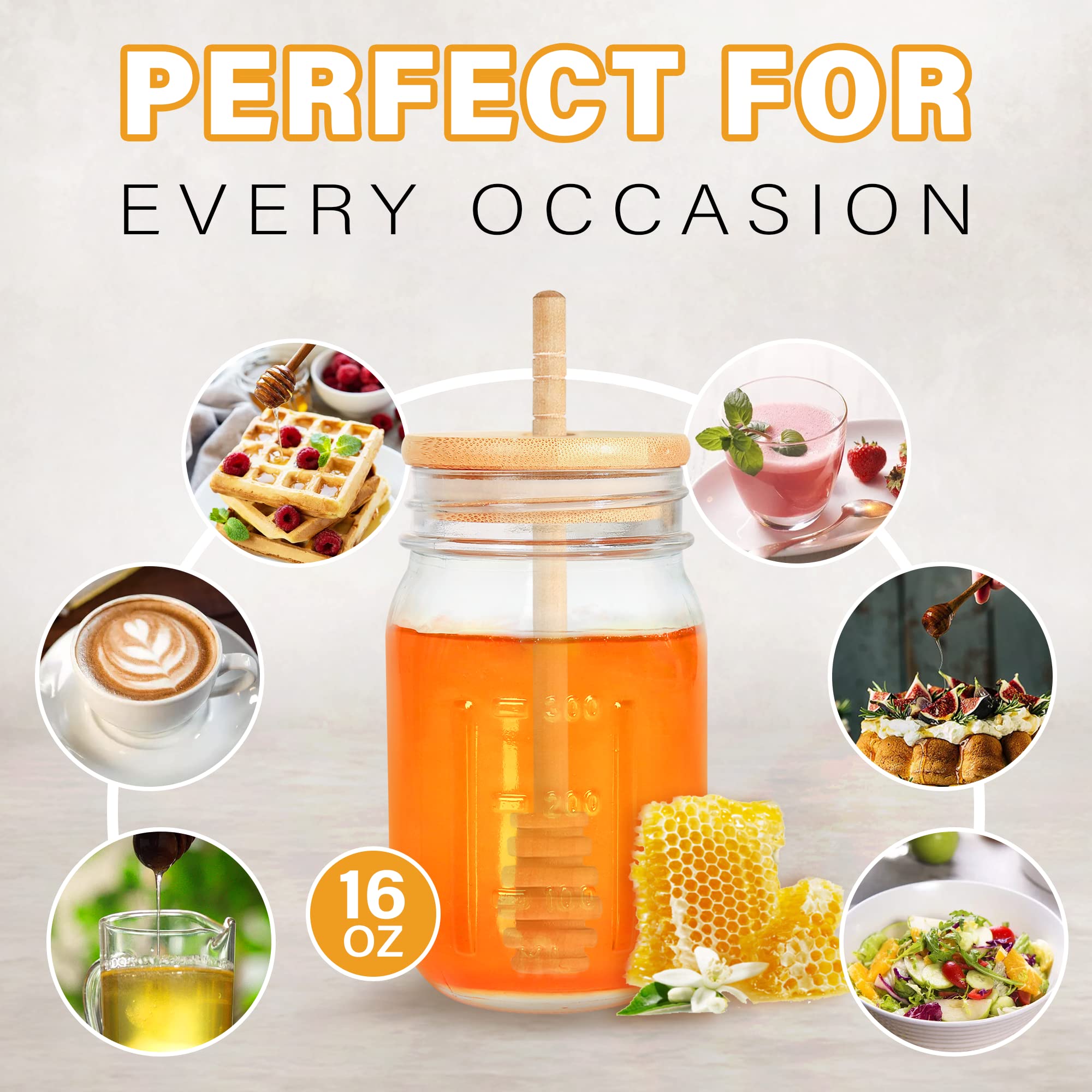 Givameihf 16Oz Glass Honey Jar With Dipper,Honey Container With Wooden Honey Dipper,Honey Jars With Lids,Honey Pot Ideal For Hon