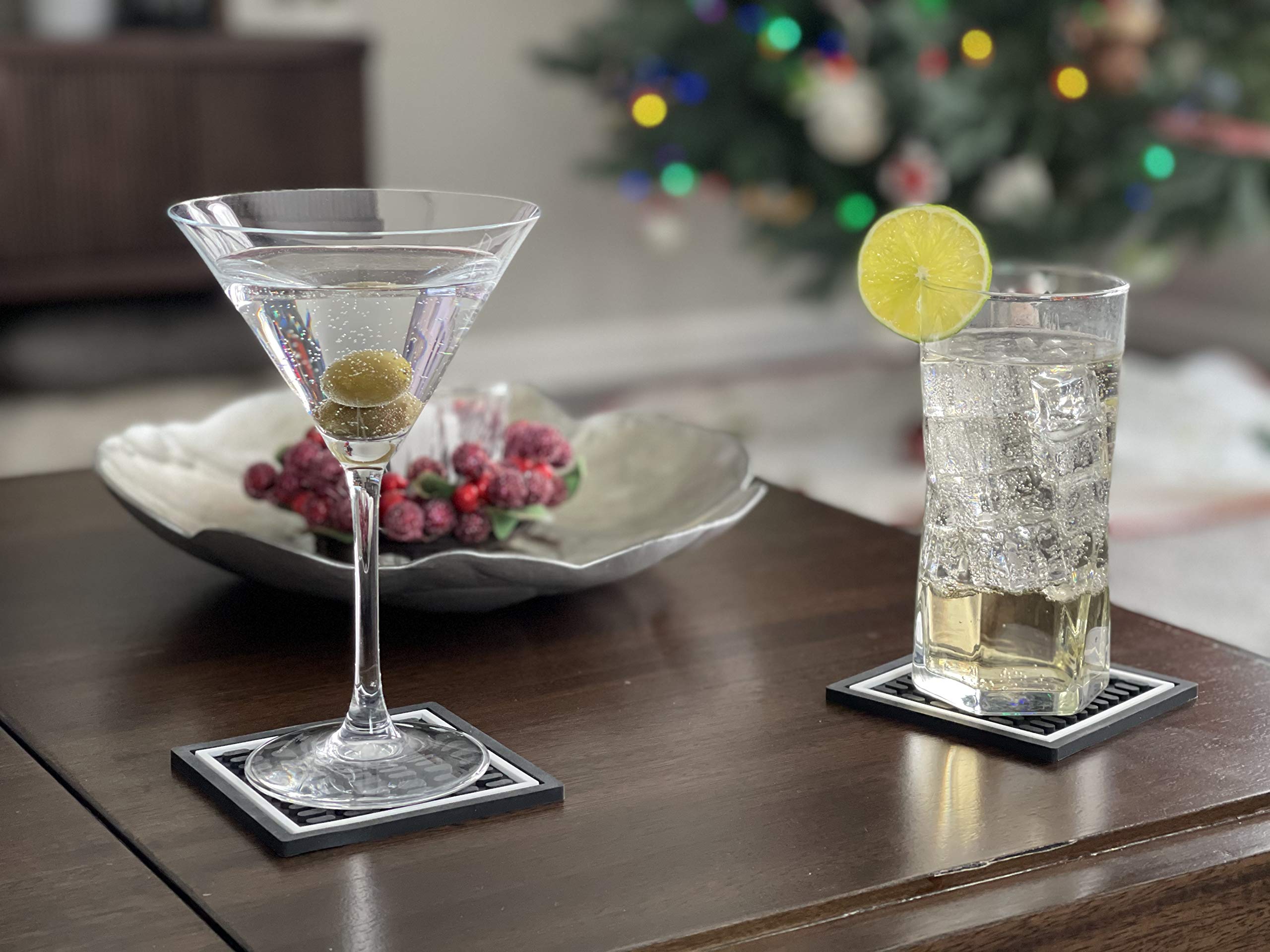 Highball & Chaser Bar Mat Coasters | 6 Piece Coaster Set | Square Absorbent Coasters For Drinks | Stylish Design Great For Home