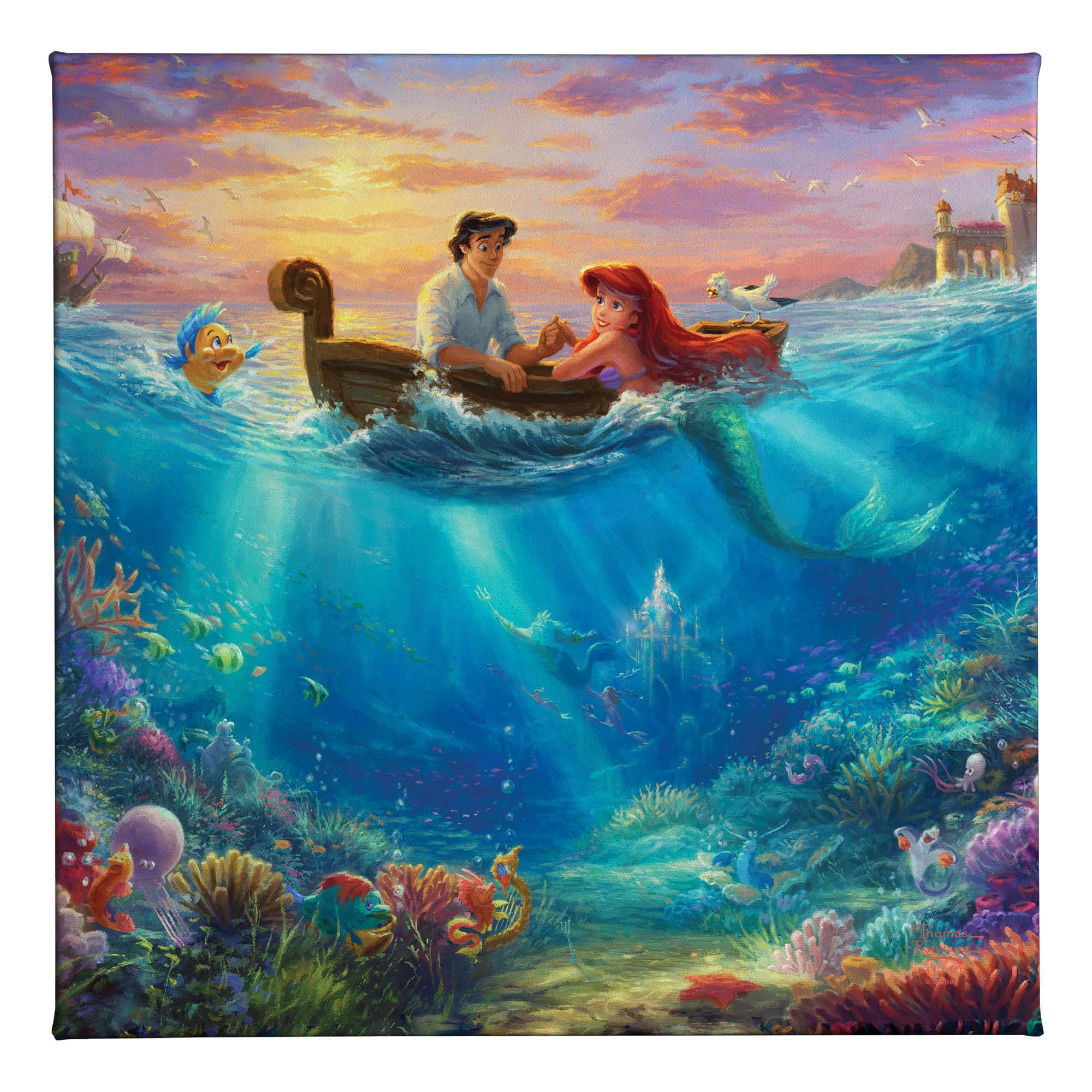 Thomas Kinkade Disney The Little Mermaid (Little Mermaid Falling In Love, 14'' X 14'')