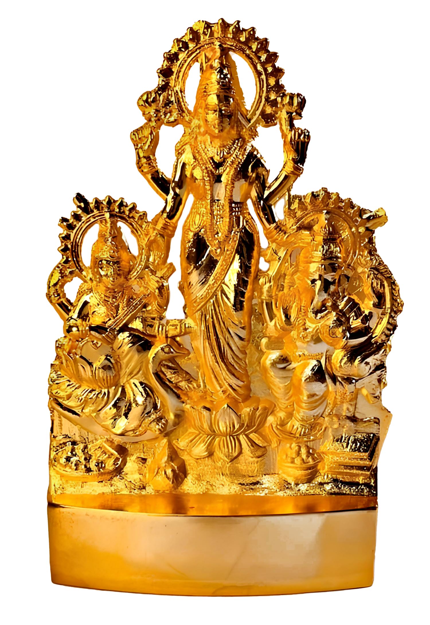 Ishaspirituals Laxmi Ganesh Saraswati Murti Brass Lakshmi Ganapathi Saraswathi Idols 24Ct Gold Plated Laxmi Ganesh Saraswati Mur
