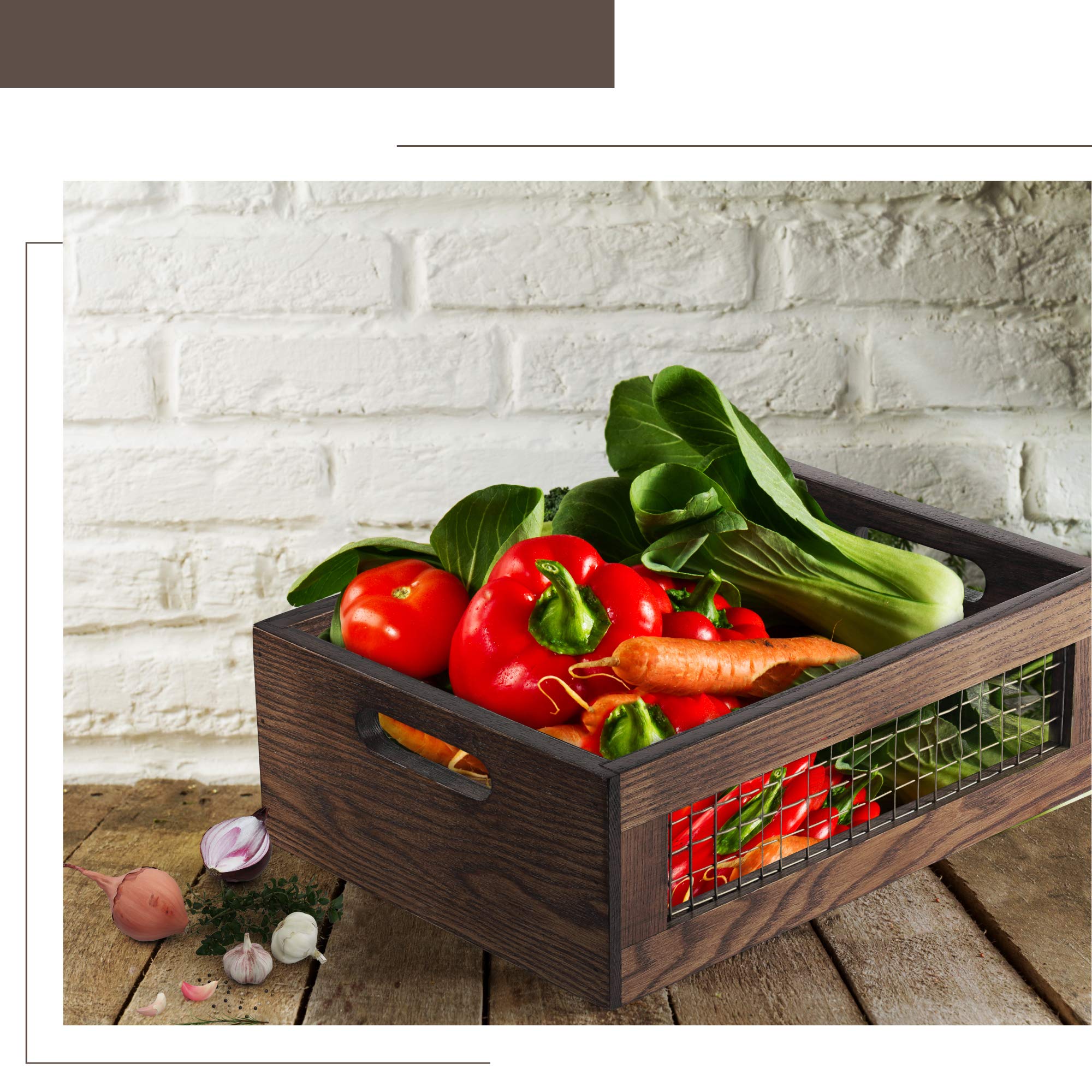 Nagawood Wooden Countertop Baskets Set Of 2 For Kitchen, Bathroom, Pantry|Wall Mount Upgrade With Full Accessories| Rustic Nesti