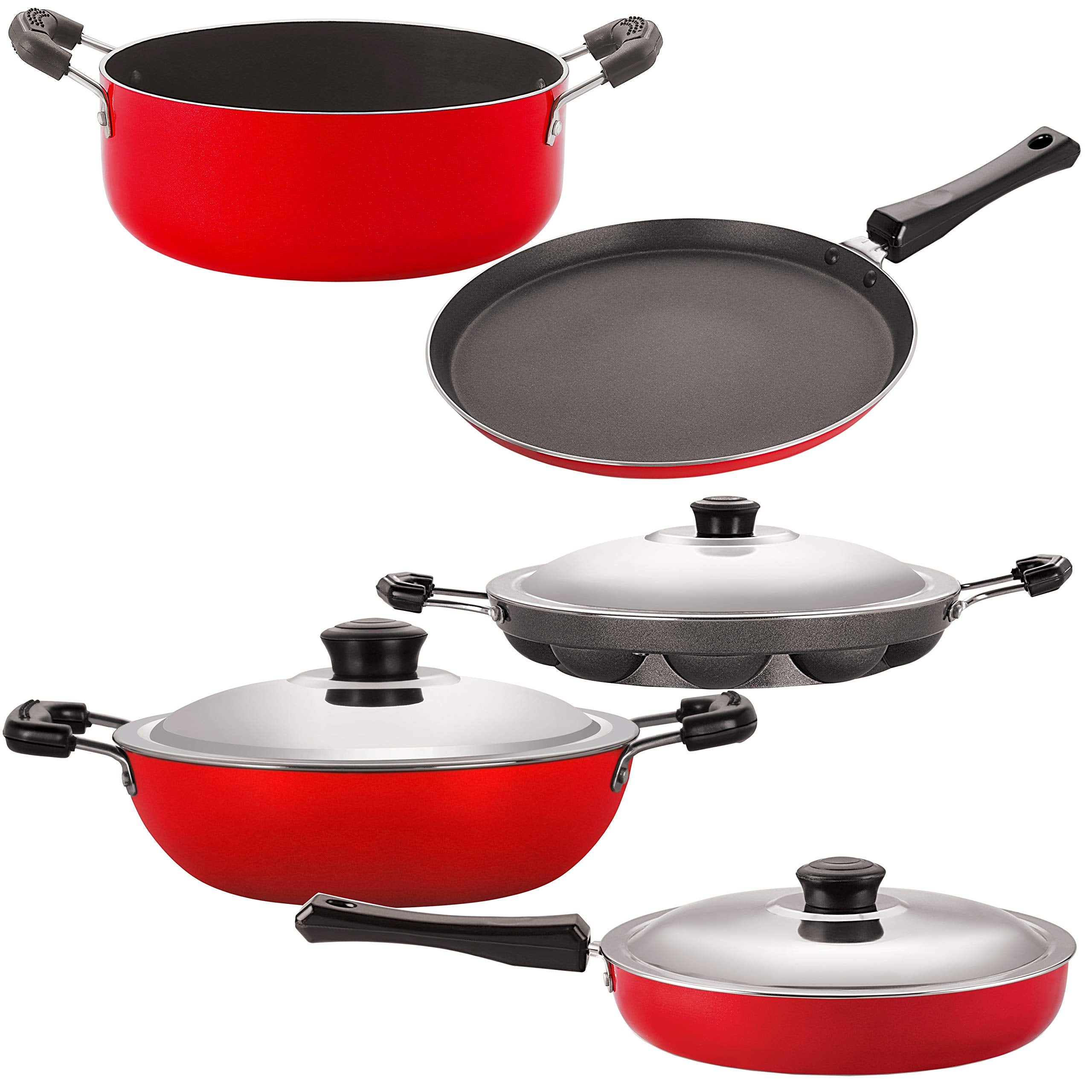 Nirlon NonStick 5 Piece NonInduction Dishwasher Safe Kitchenware Essential Set Offer With Bakelite Handle